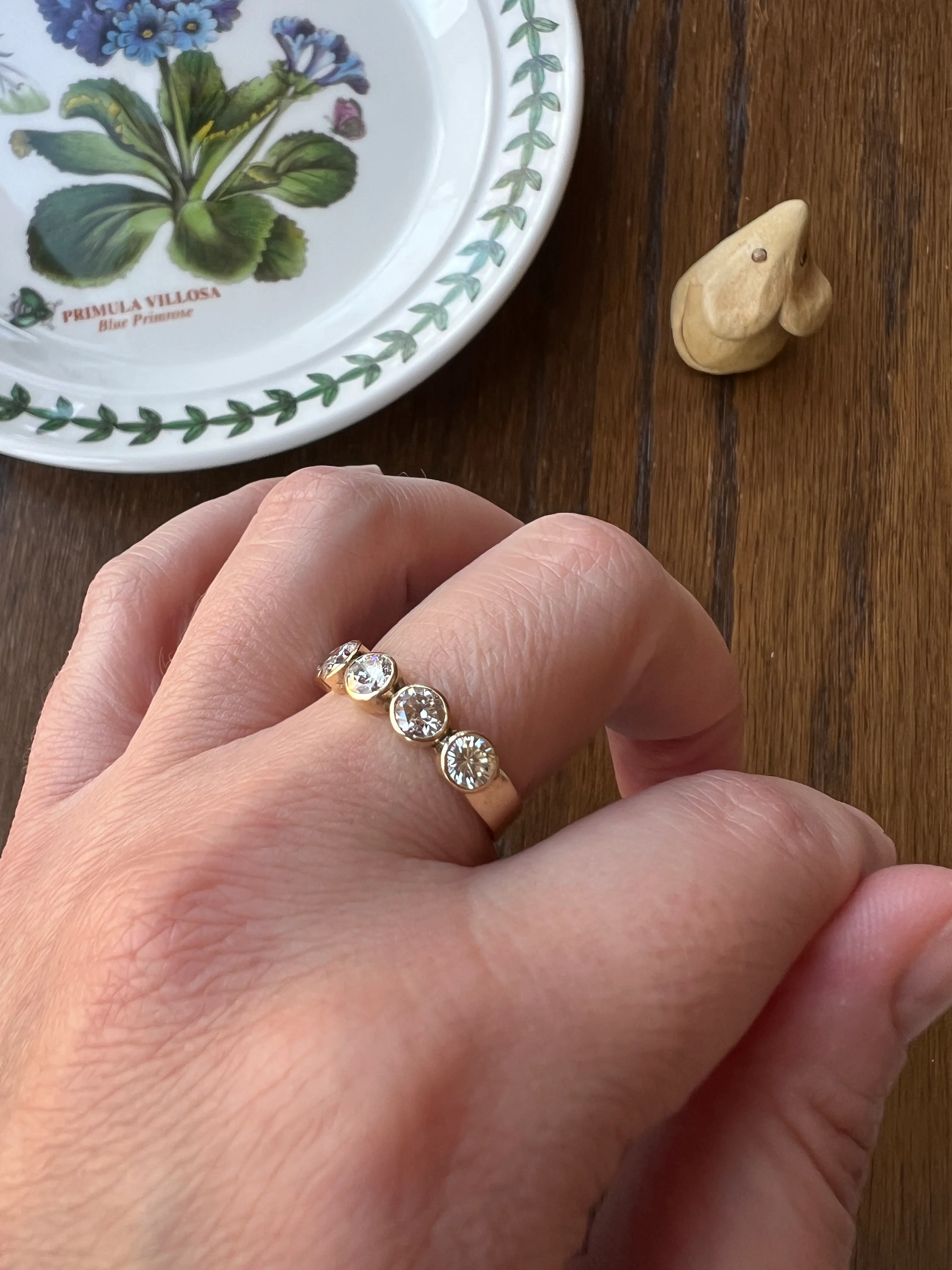 Vintage 1.35 Carat DIAMOND Uniform Five Stone Band Stacker Ring 18k Gold French Wedding Circular Bezel Set Half Hoop - Image 15
