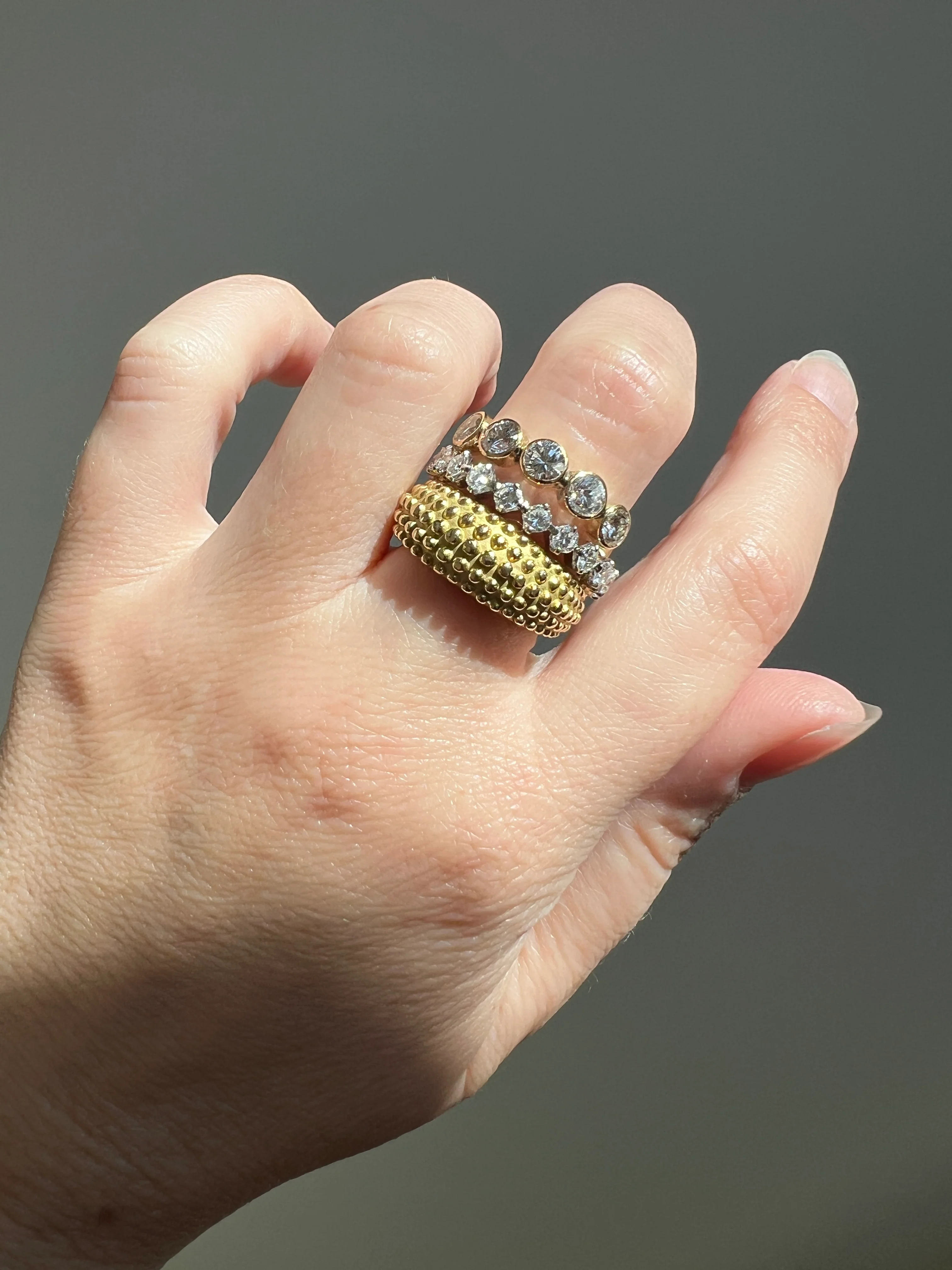 Vintage 1.35 Carat DIAMOND Uniform Five Stone Band Stacker Ring 18k Gold French Wedding Circular Bezel Set Half Hoop - Image 18