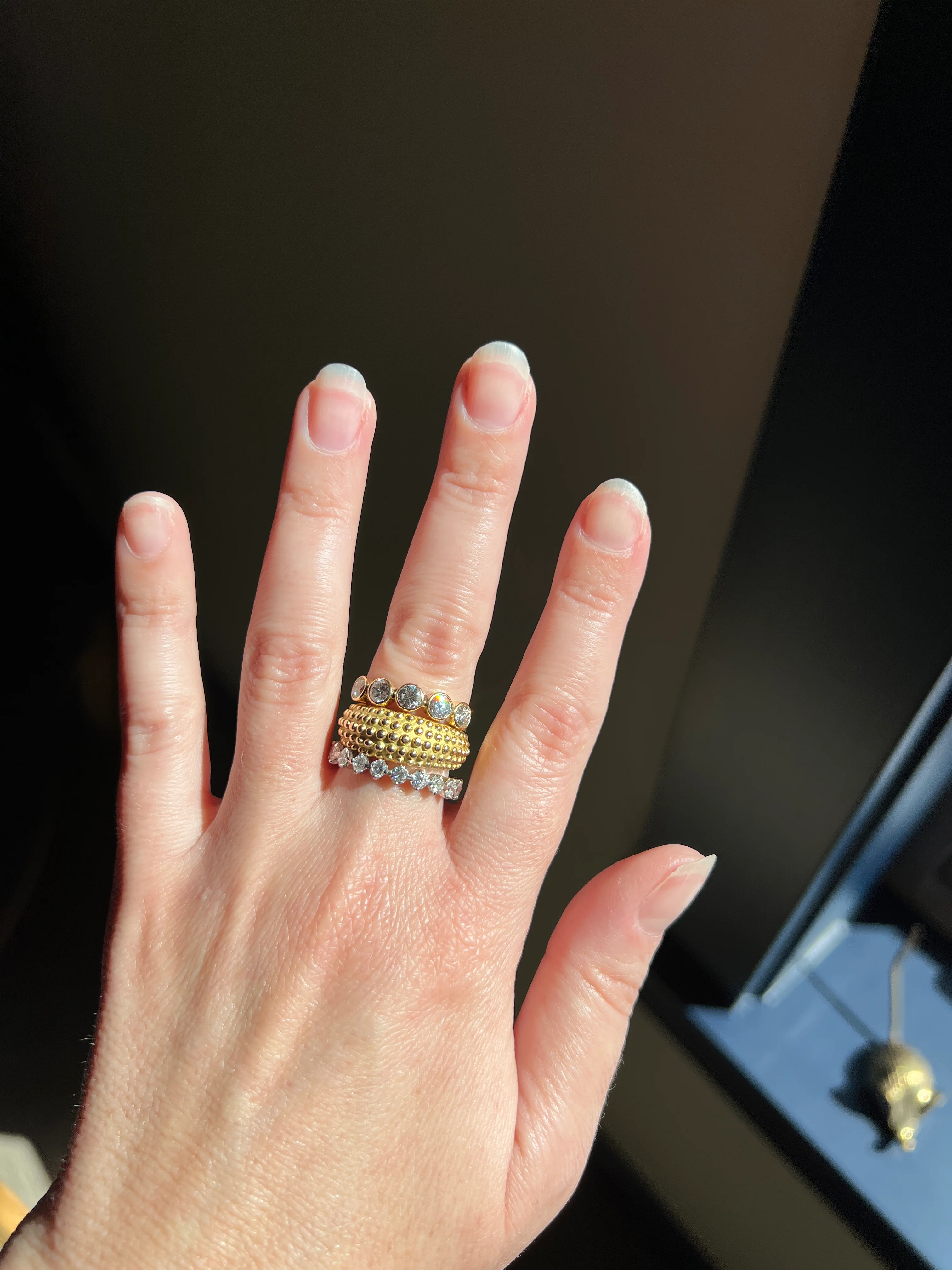 Vintage 1.35 Carat DIAMOND Uniform Five Stone Band Stacker Ring 18k Gold French Wedding Circular Bezel Set Half Hoop - Image 20