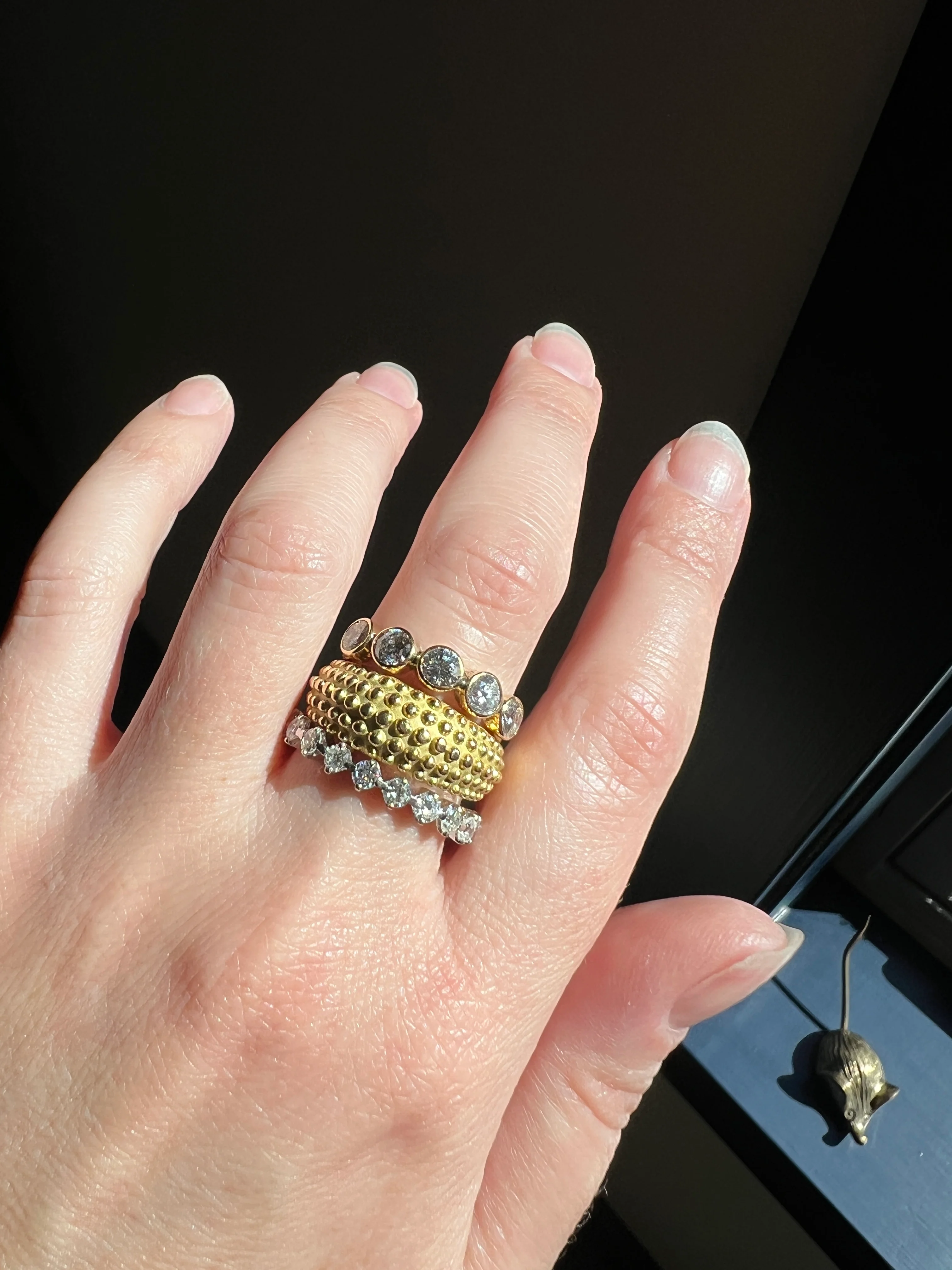 Vintage 1.35 Carat DIAMOND Uniform Five Stone Band Stacker Ring 18k Gold French Wedding Circular Bezel Set Half Hoop - Image 21