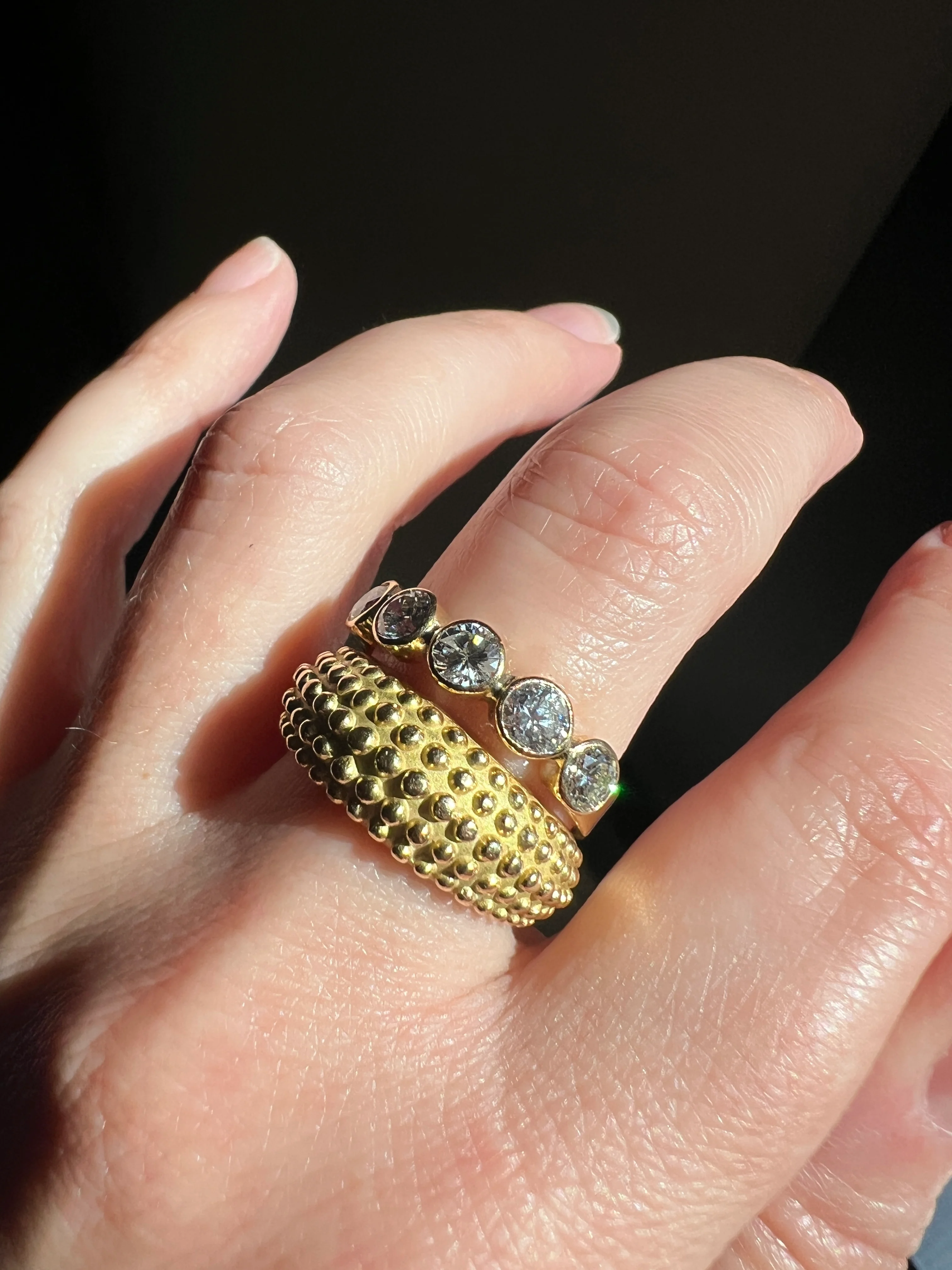 Vintage 1.35 Carat DIAMOND Uniform Five Stone Band Stacker Ring 18k Gold French Wedding Circular Bezel Set Half Hoop - Image 22
