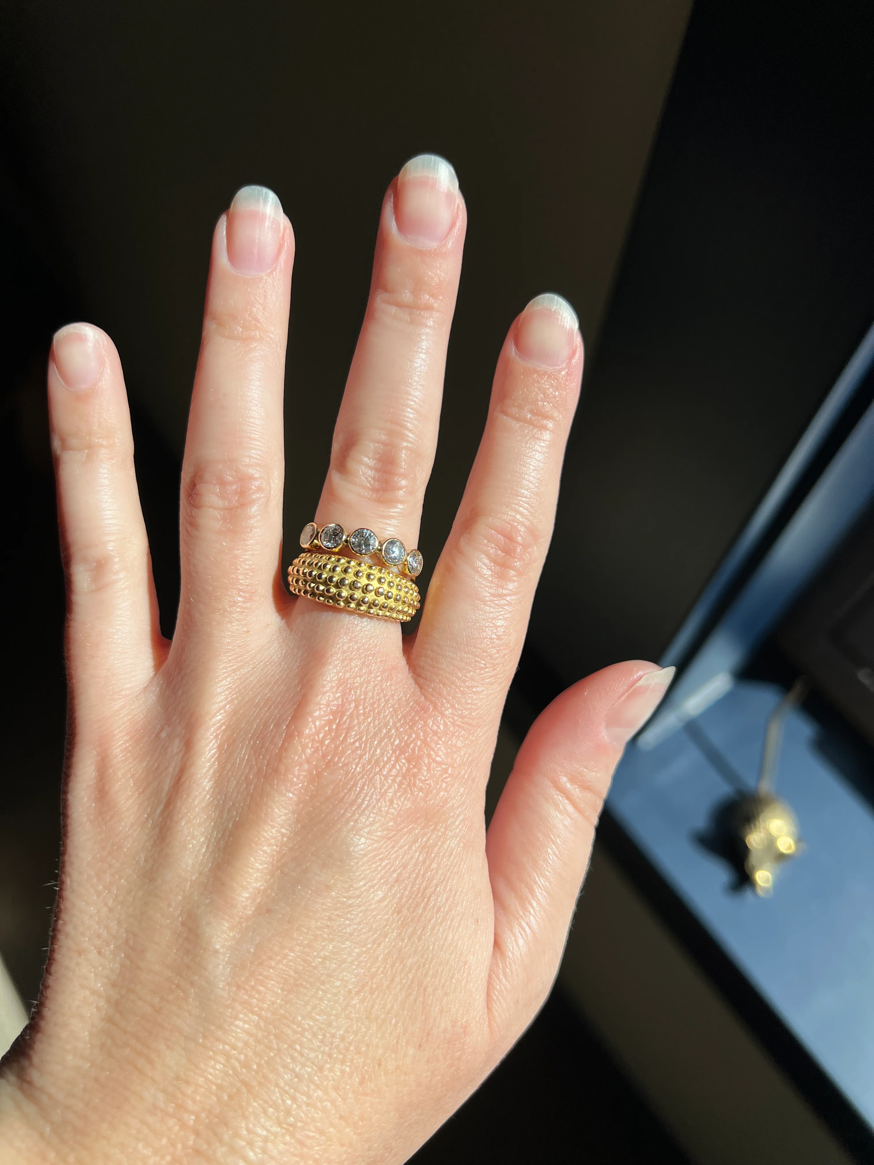 Vintage 1.35 Carat DIAMOND Uniform Five Stone Band Stacker Ring 18k Gold French Wedding Circular Bezel Set Half Hoop - Image 23