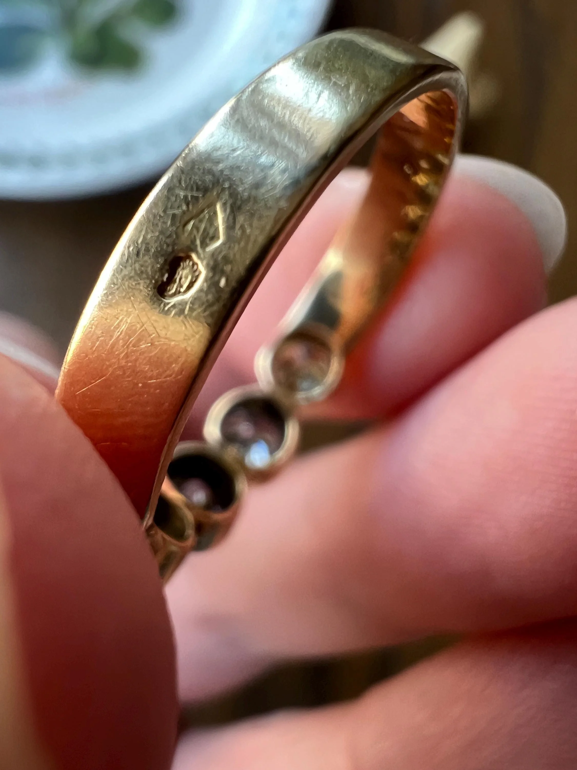 Vintage 1.35 Carat DIAMOND Uniform Five Stone Band Stacker Ring 18k Gold French Wedding Circular Bezel Set Half Hoop - Image 9