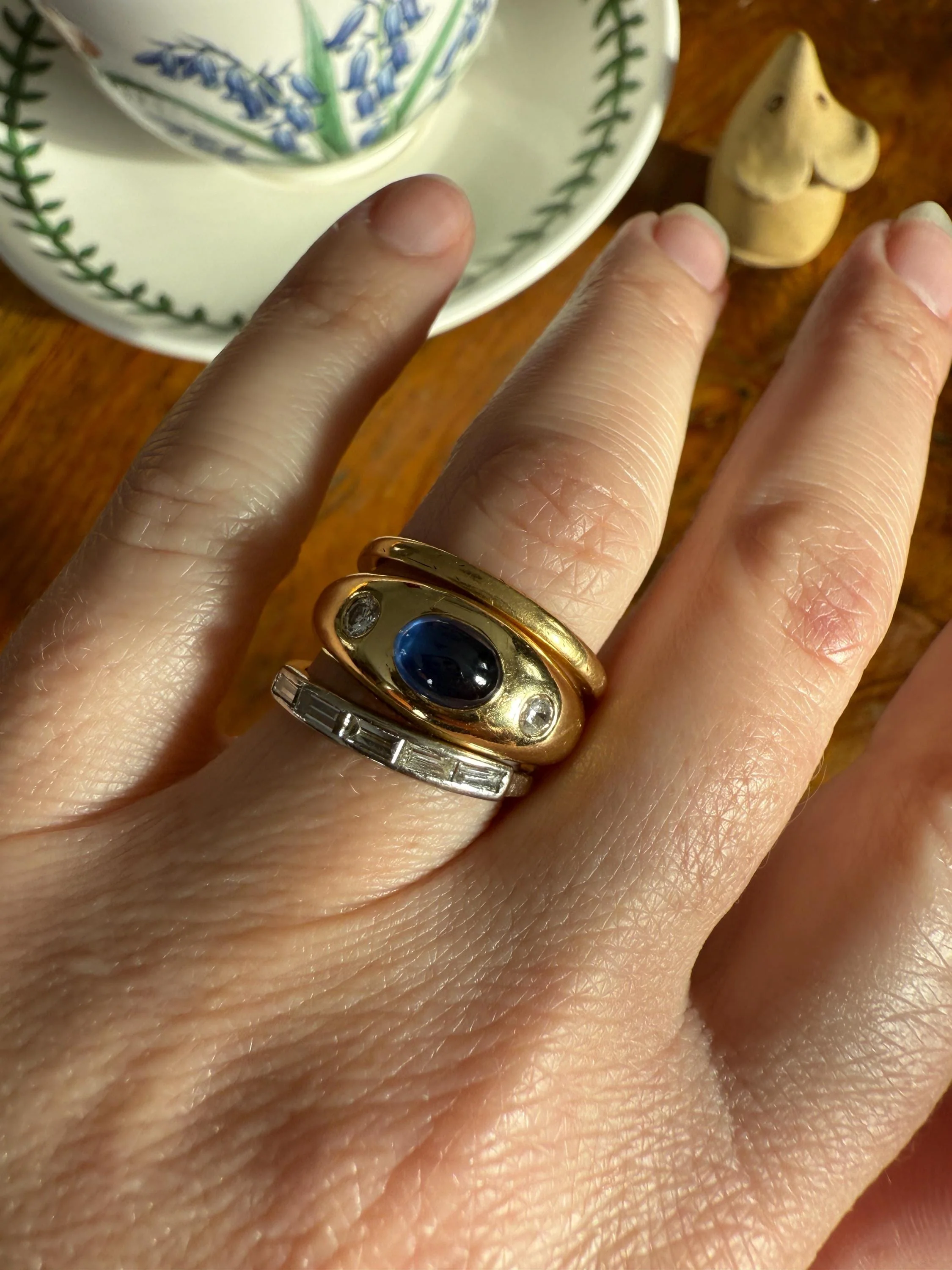 Vintage 18k White Gold Solid Eye Clean East West Five Stone Baguette Diamond Ring Skinny Stacker Band - Image 11