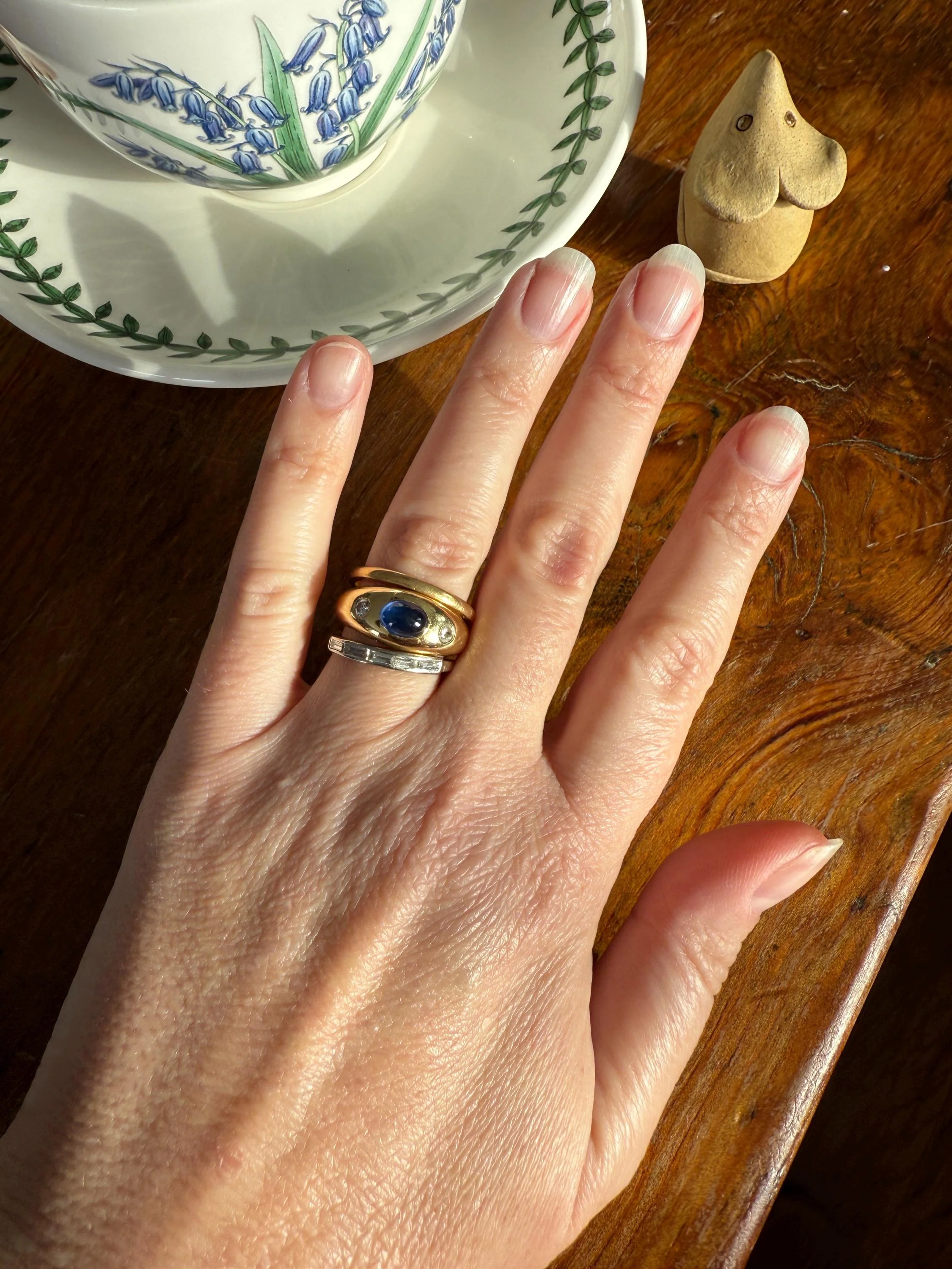 Vintage 18k White Gold Solid Eye Clean East West Five Stone Baguette Diamond Ring Skinny Stacker Band - Image 15