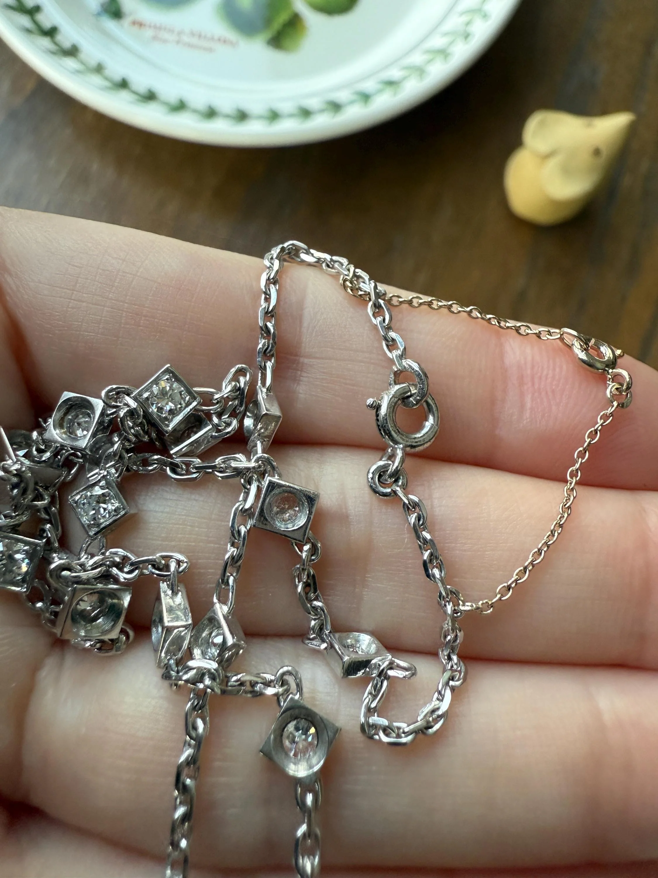 Vintage 2 Carats Natural Old Mine Cut DIAMOND Square Pendants 18k White Gold Solid Station Chain Necklace Minimalist Diamonds by the Yard - Image 19