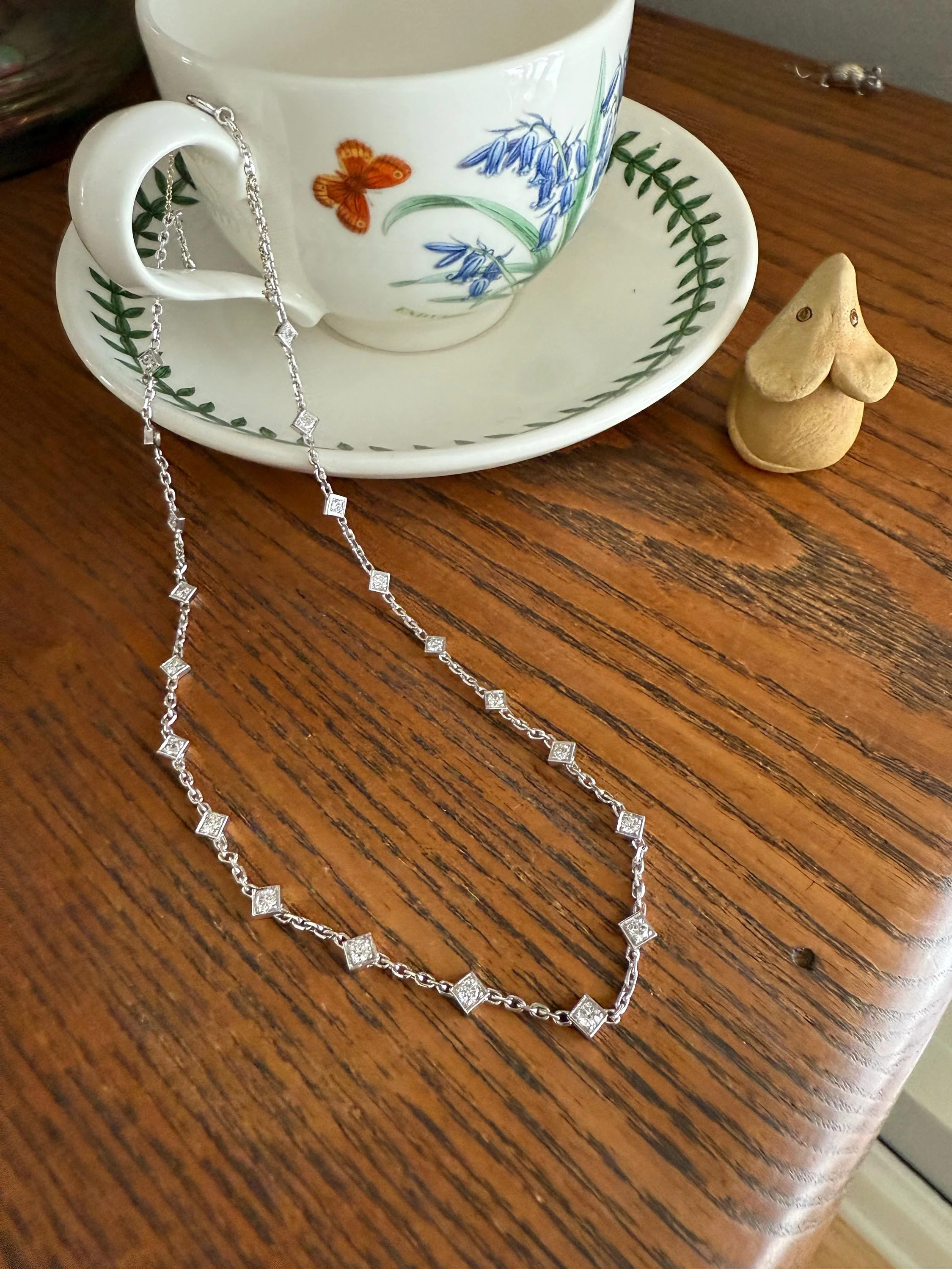 Vintage 2 Carats Natural Old Mine Cut DIAMOND Square Pendants 18k White Gold Solid Station Chain Necklace Minimalist Diamonds by the Yard - Image 8