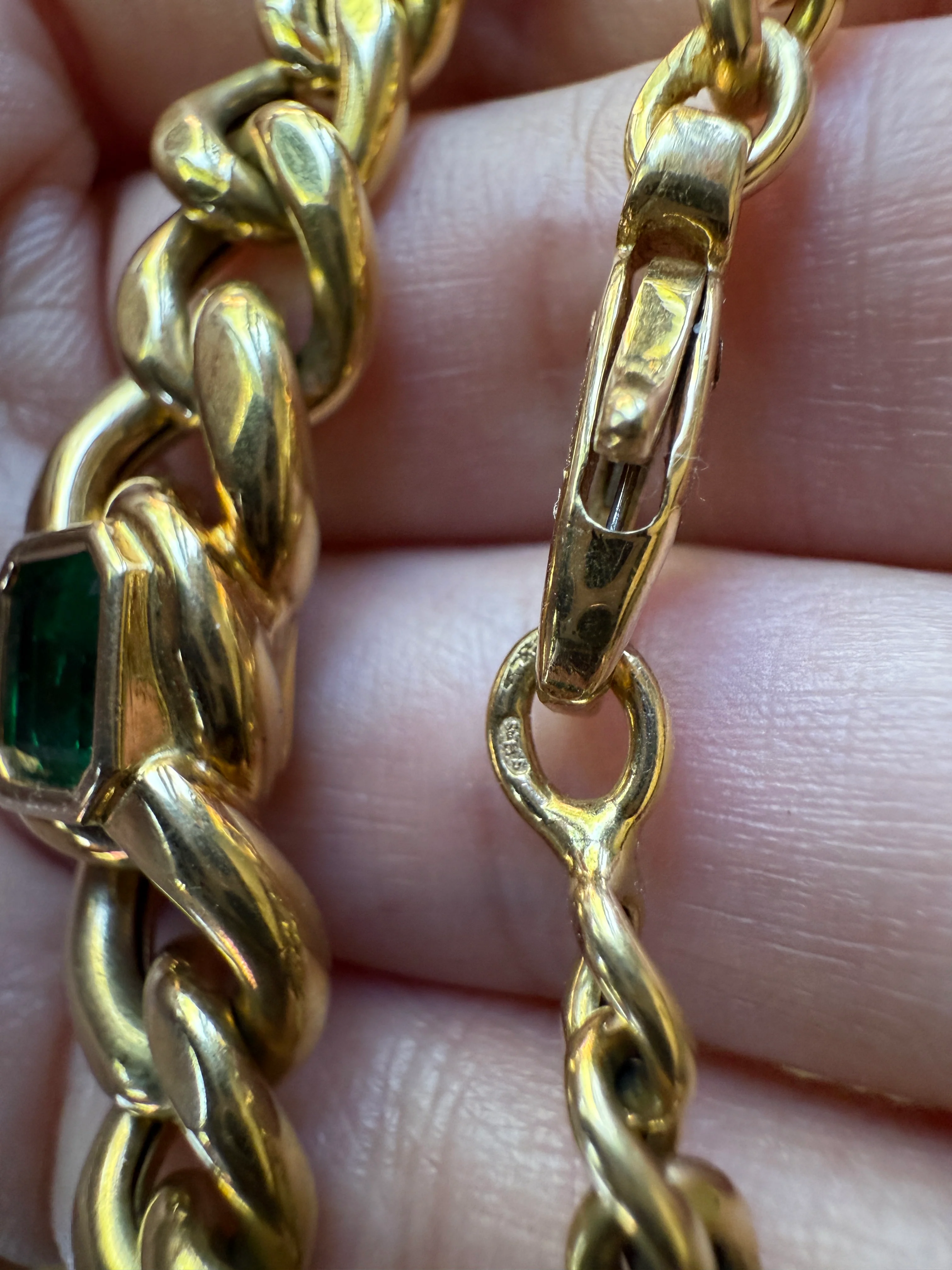 Vintage 26g 18k Gold Natural EMERALD French Curb Chain DATED Cert & ORIGINAL Gouache Drawing Design Heavy Unisex Chunky Green - Image 21