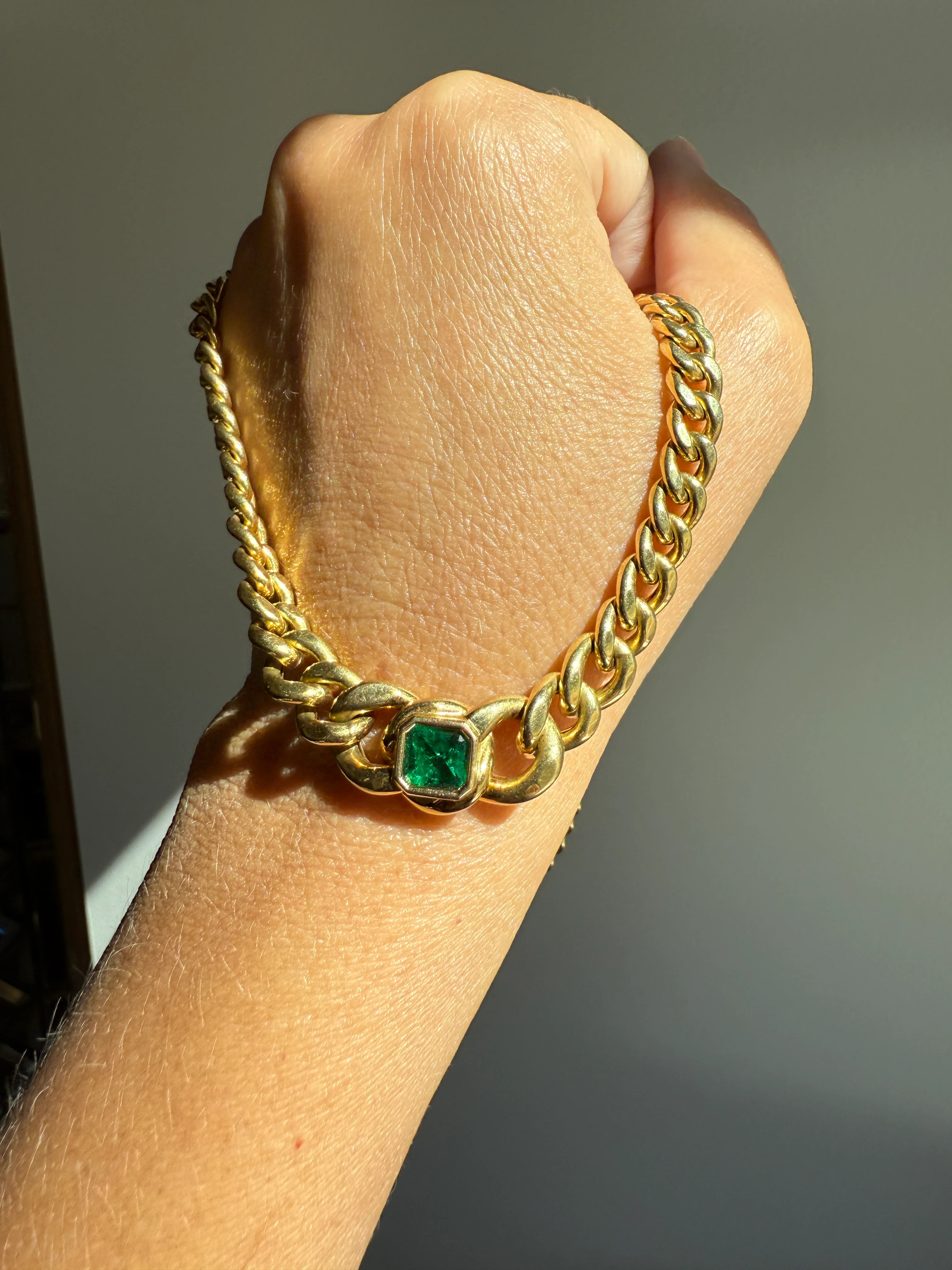Vintage 26g 18k Gold Natural EMERALD French Curb Chain DATED Cert & ORIGINAL Gouache Drawing Design Heavy Unisex Chunky Green - Image 5