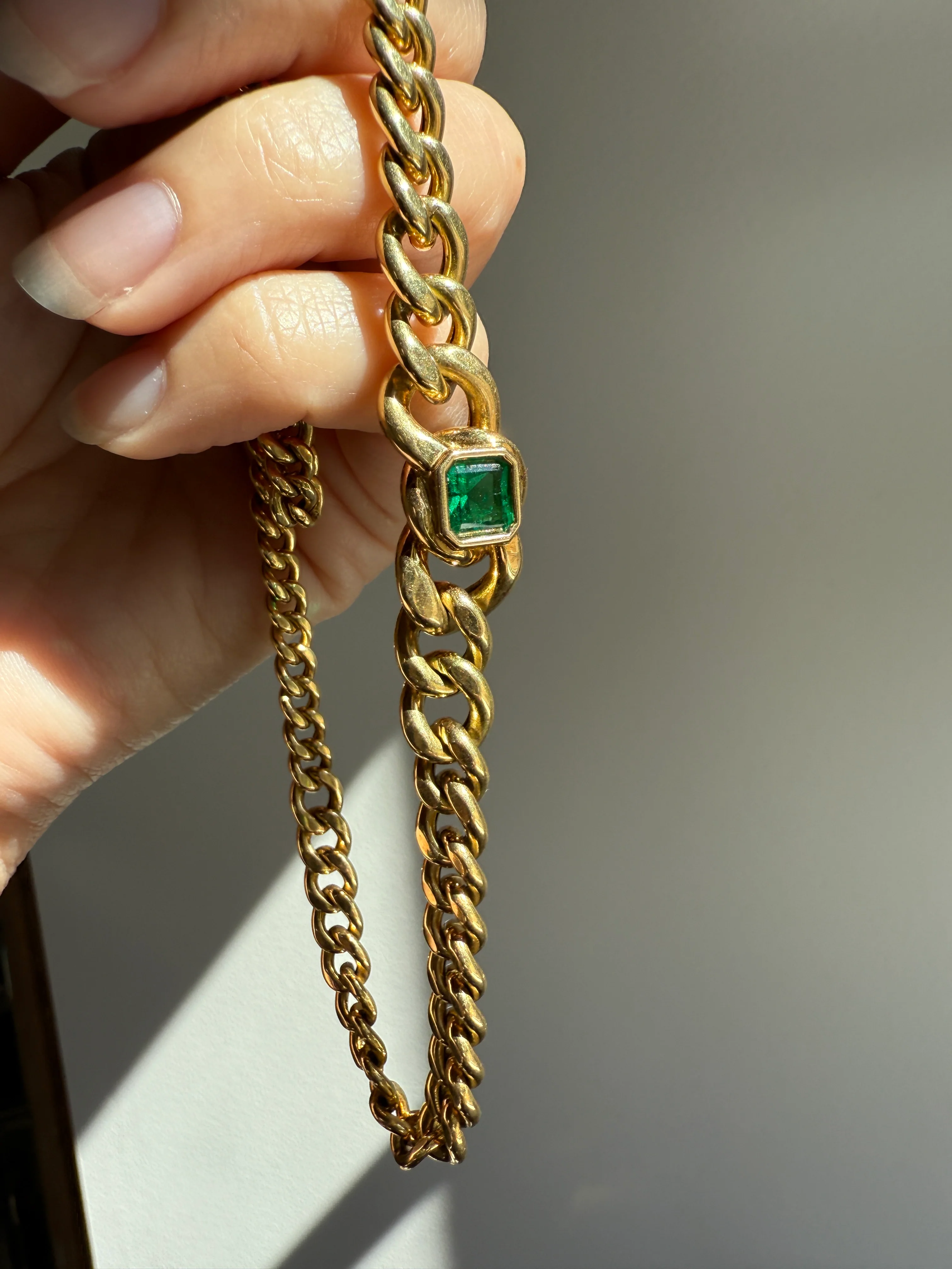 Vintage 26g 18k Gold Natural EMERALD French Curb Chain DATED Cert & ORIGINAL Gouache Drawing Design Heavy Unisex Chunky Green - Image 6