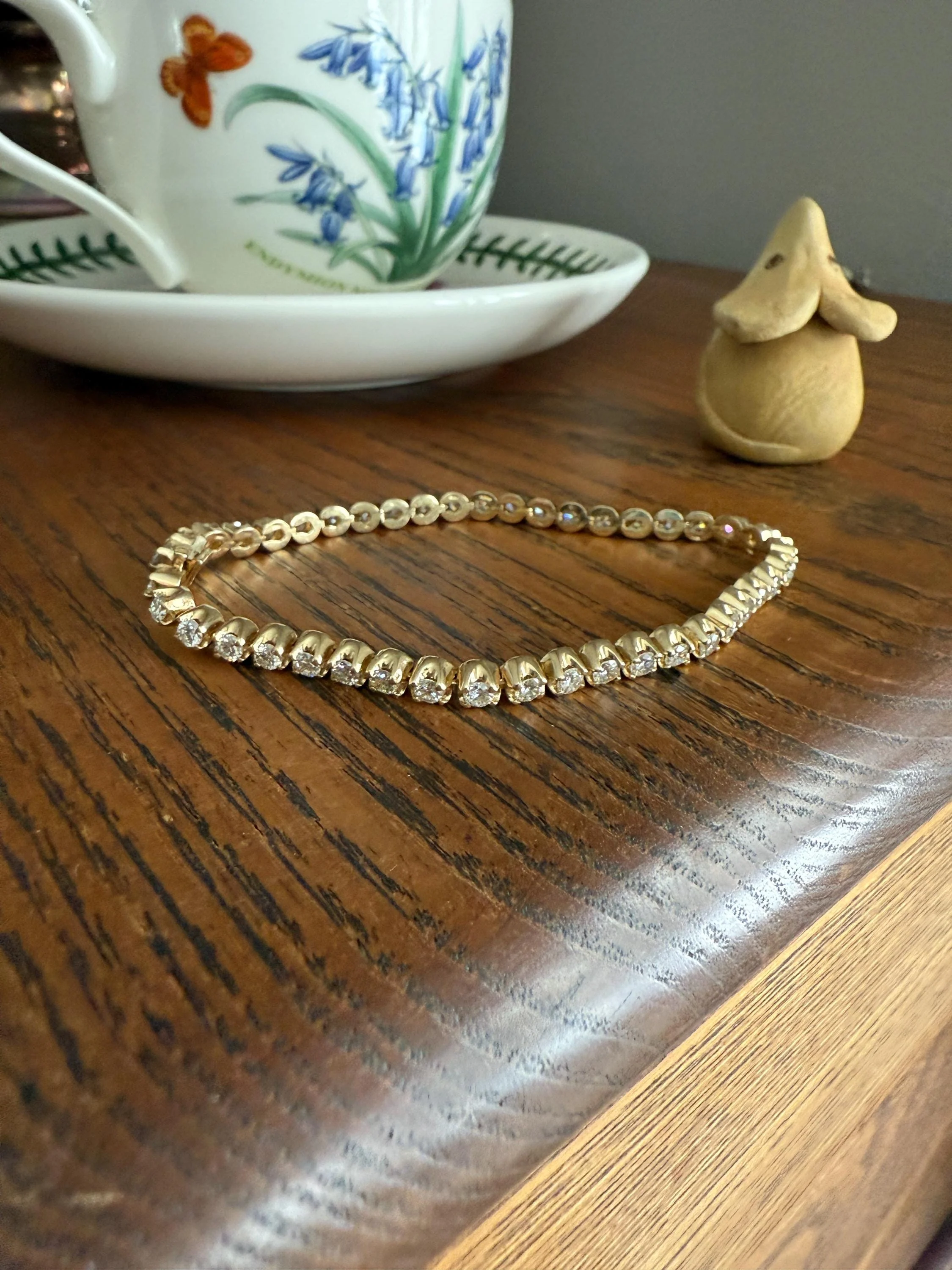 Vintage 3.5 CARAT Natural DIAMOND Tennis Bracelet Line Eternity 14k Yellow Gold Solid 43 Stones - Image 3