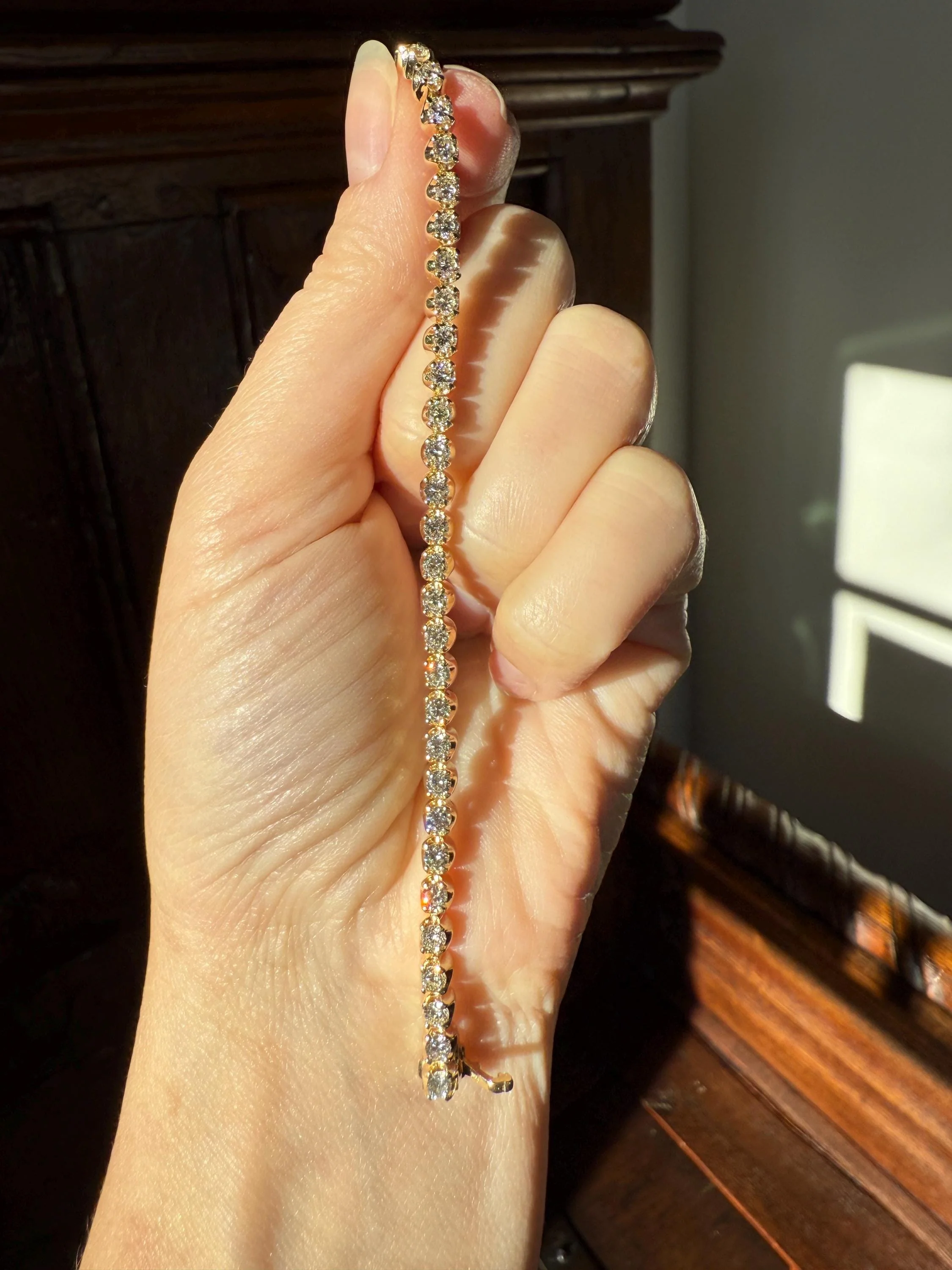 Vintage 3.5 CARAT Natural DIAMOND Tennis Bracelet Line Eternity 14k Yellow Gold Solid 43 Stones - Image 5