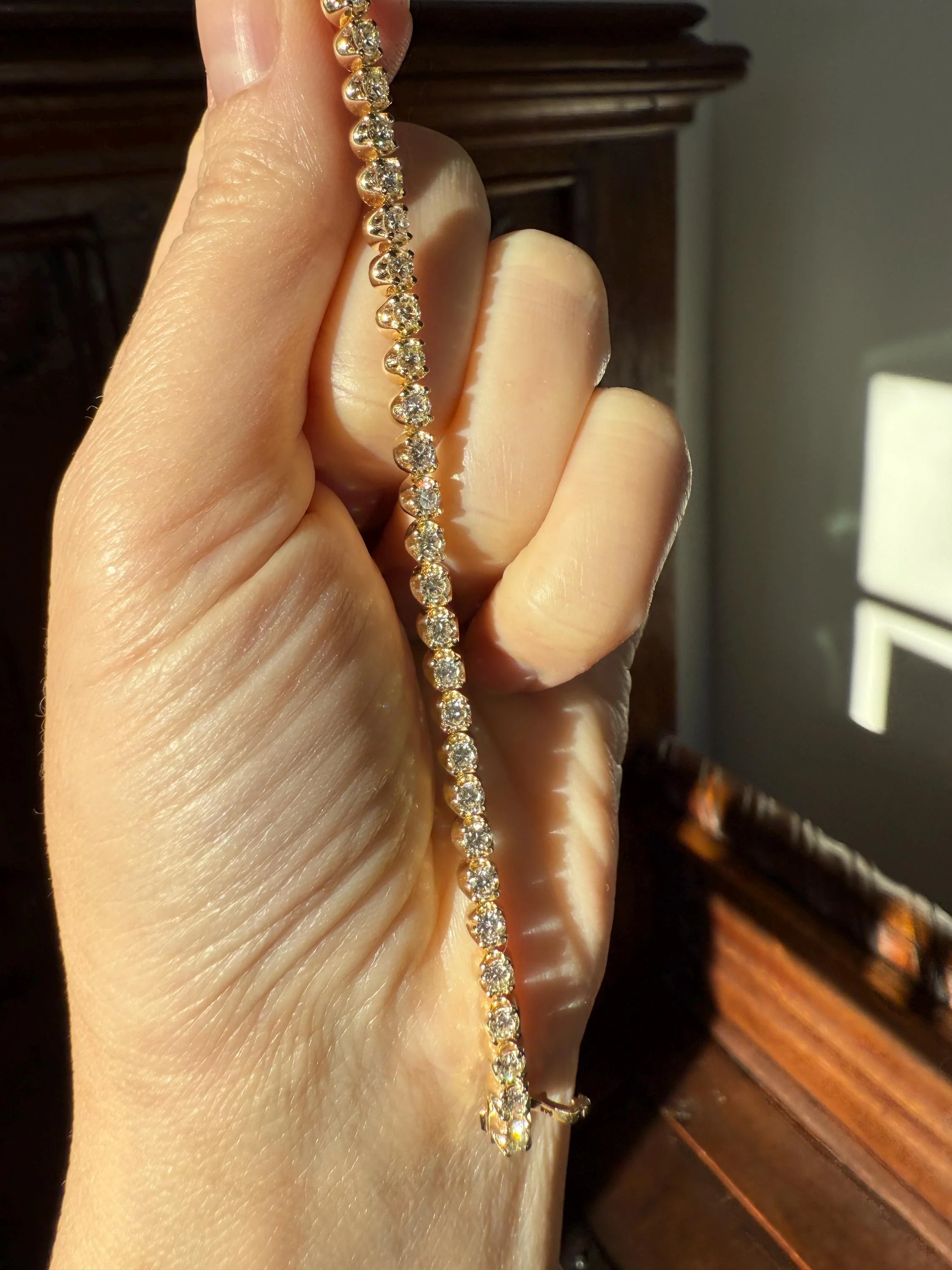 Vintage 3.5 CARAT Natural DIAMOND Tennis Bracelet Line Eternity 14k Yellow Gold Solid 43 Stones - Image 6