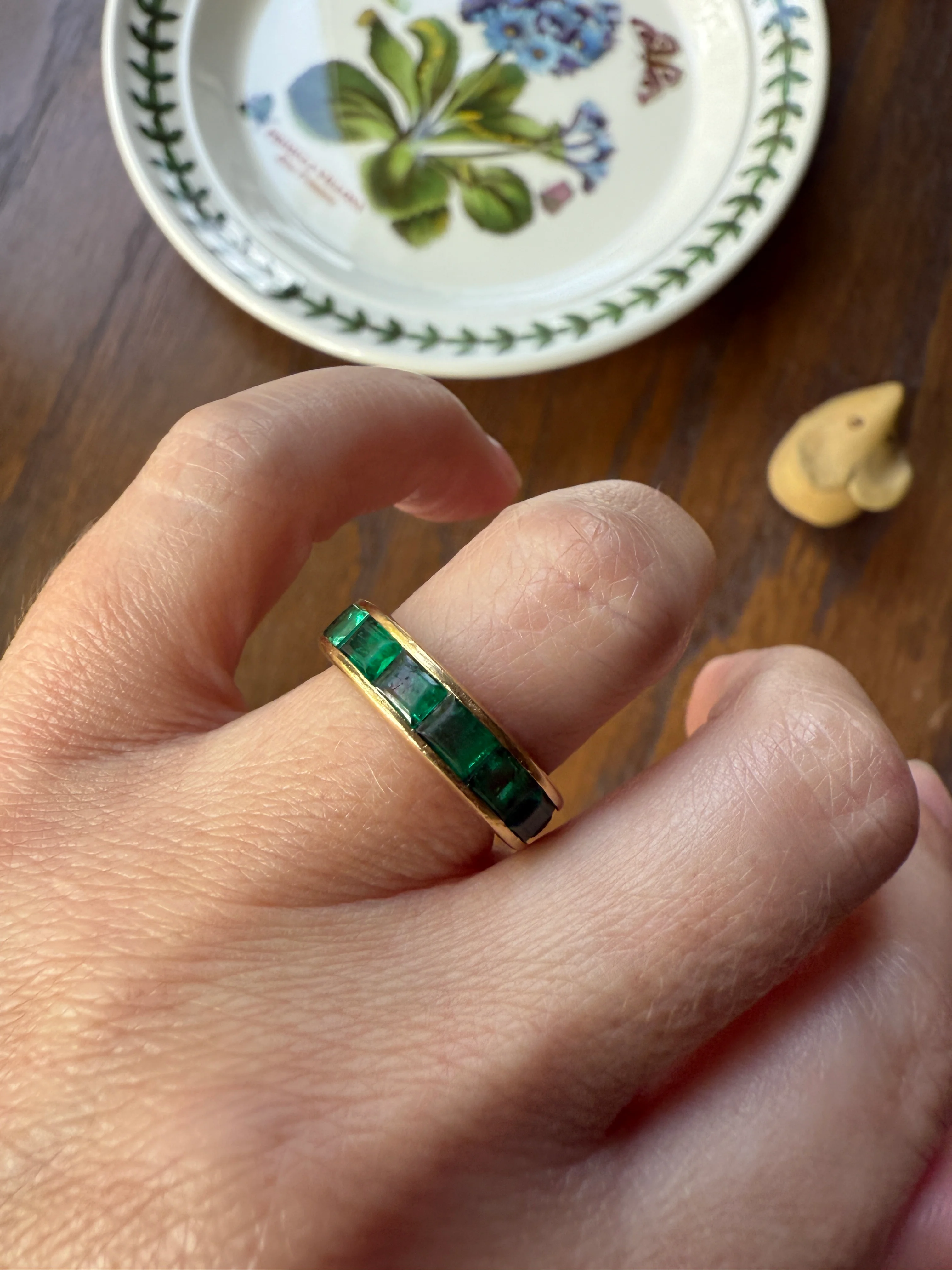 Vintage 5mm Channel Set 14 EMERALD Full ETERNITY Band Ring 18k Gold 2.25 Carat Skinny Line Stacker French Chunky Green - Image 11