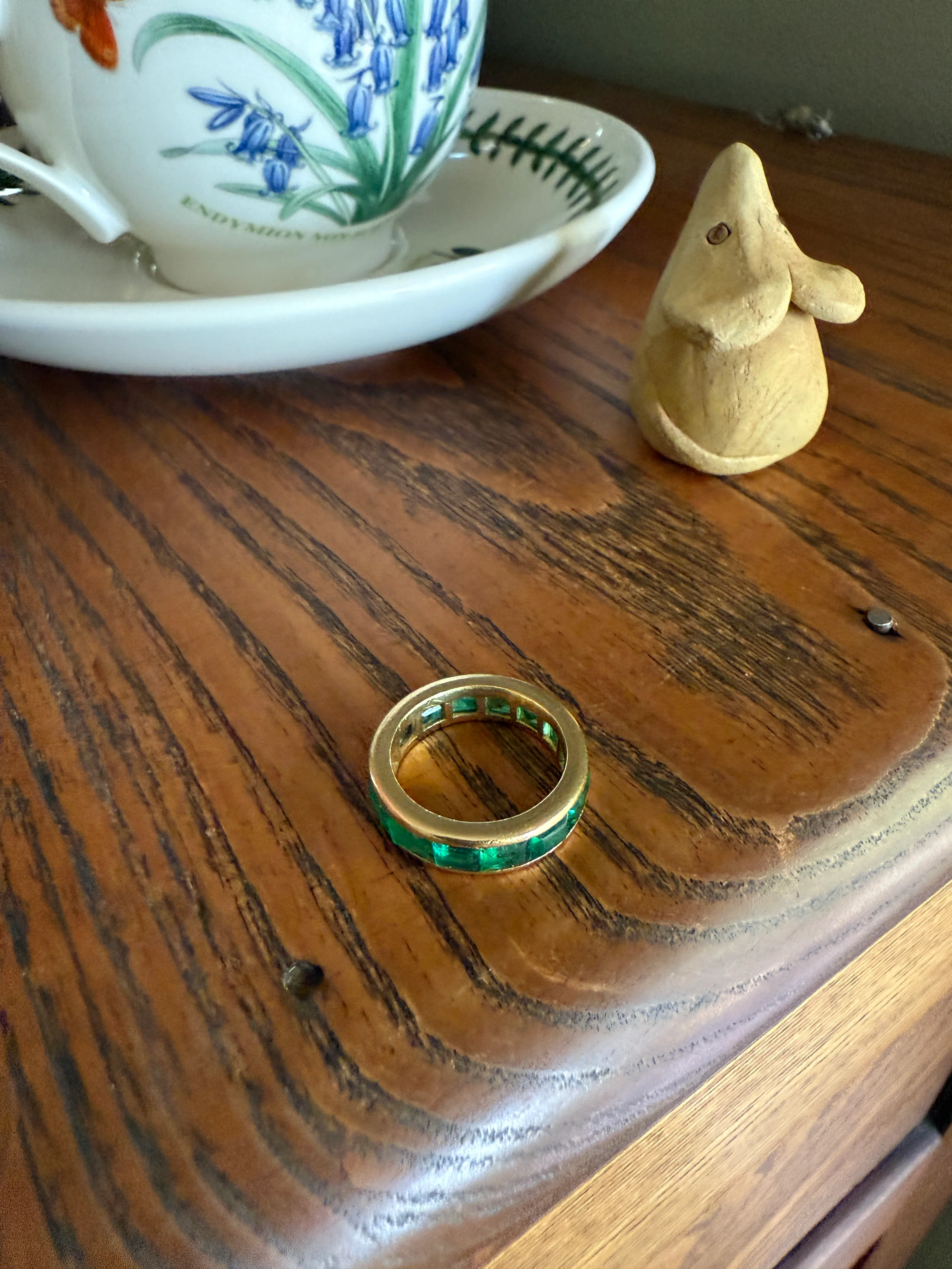 Vintage 5mm Channel Set 14 EMERALD Full ETERNITY Band Ring 18k Gold 2.25 Carat Skinny Line Stacker French Chunky Green - Image 12