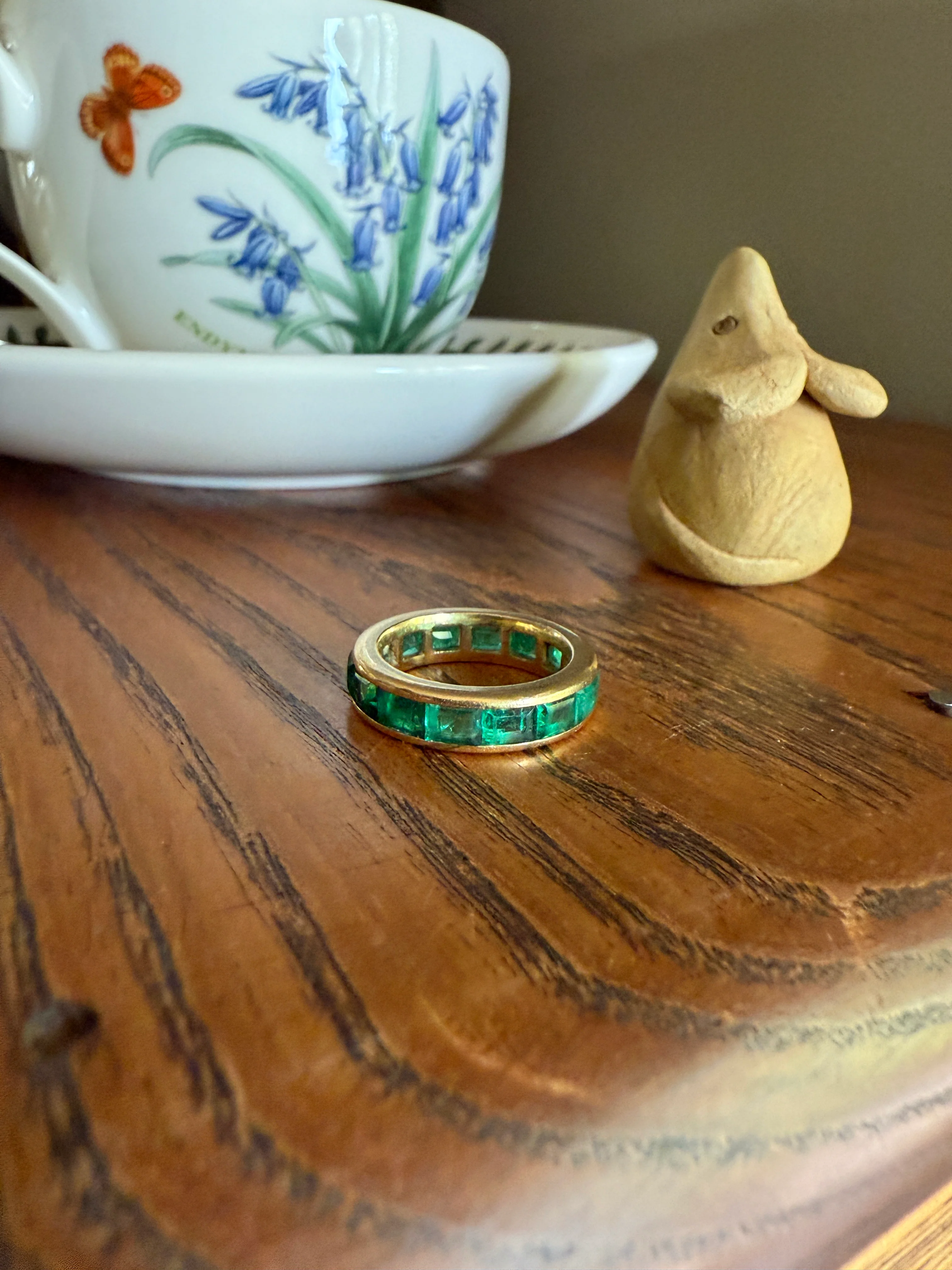 Vintage 5mm Channel Set 14 EMERALD Full ETERNITY Band Ring 18k Gold 2.25 Carat Skinny Line Stacker French Chunky Green - Image 14