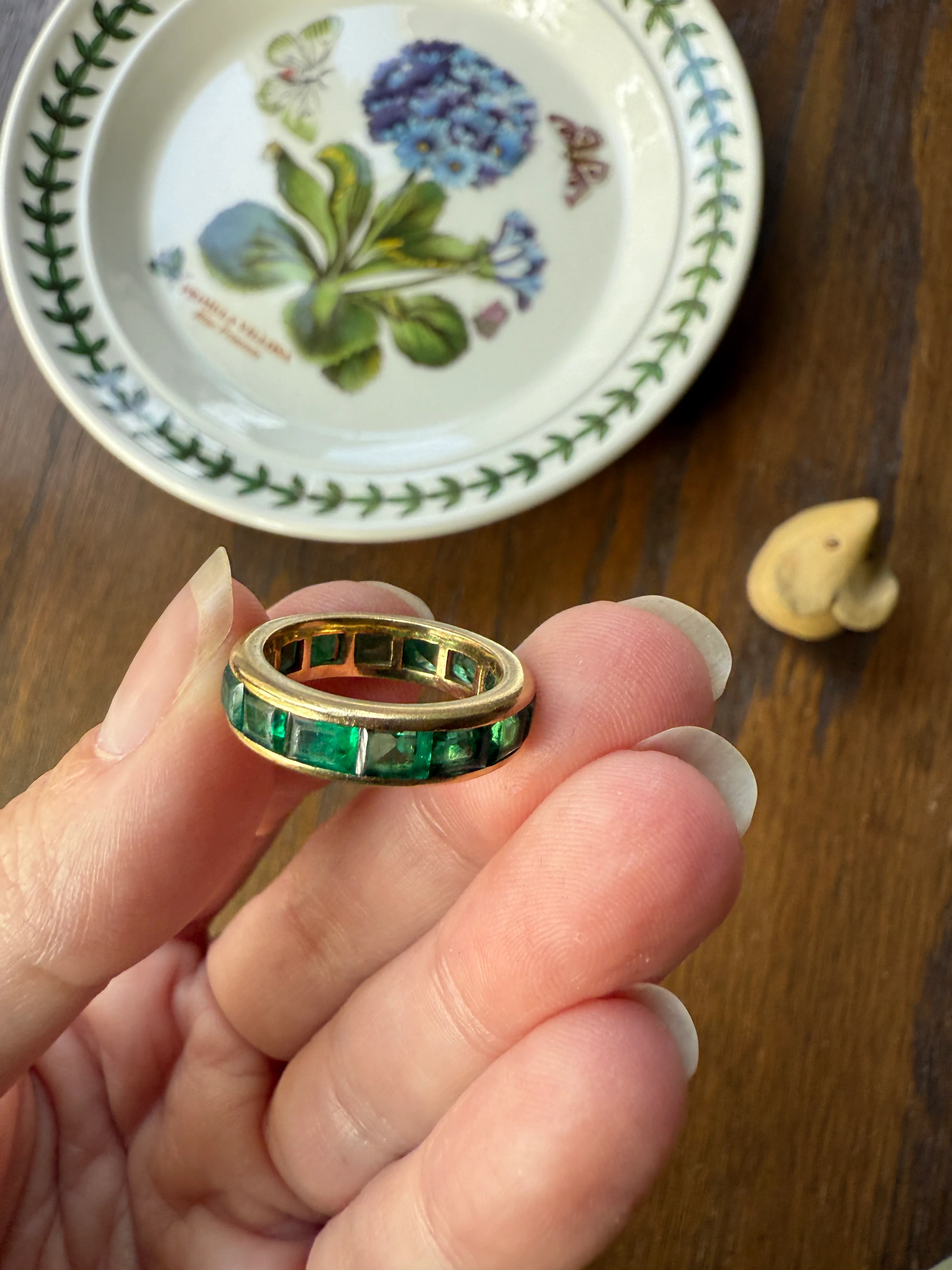 Vintage 5mm Channel Set 14 EMERALD Full ETERNITY Band Ring 18k Gold 2.25 Carat Skinny Line Stacker French Chunky Green - Image 16