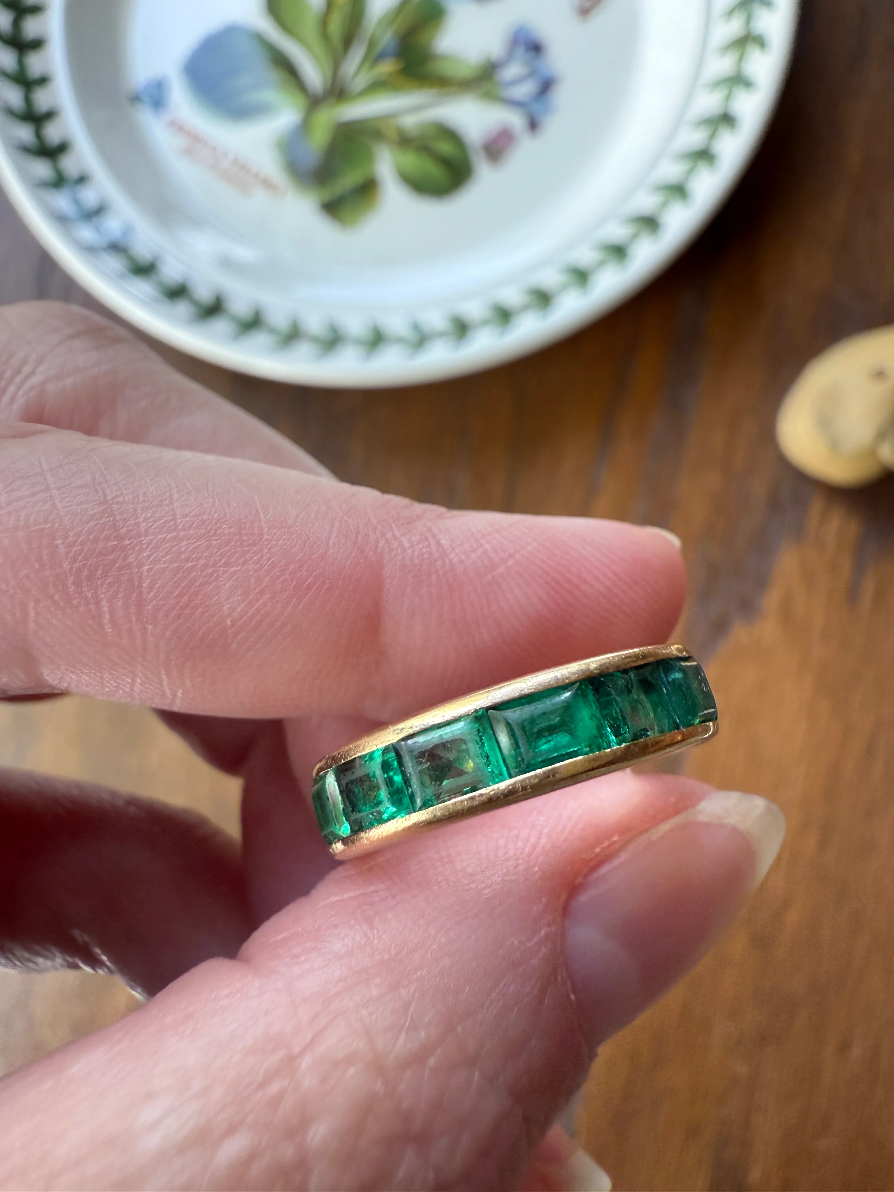 Vintage 5mm Channel Set 14 EMERALD Full ETERNITY Band Ring 18k Gold 2.25 Carat Skinny Line Stacker French Chunky Green - Image 17
