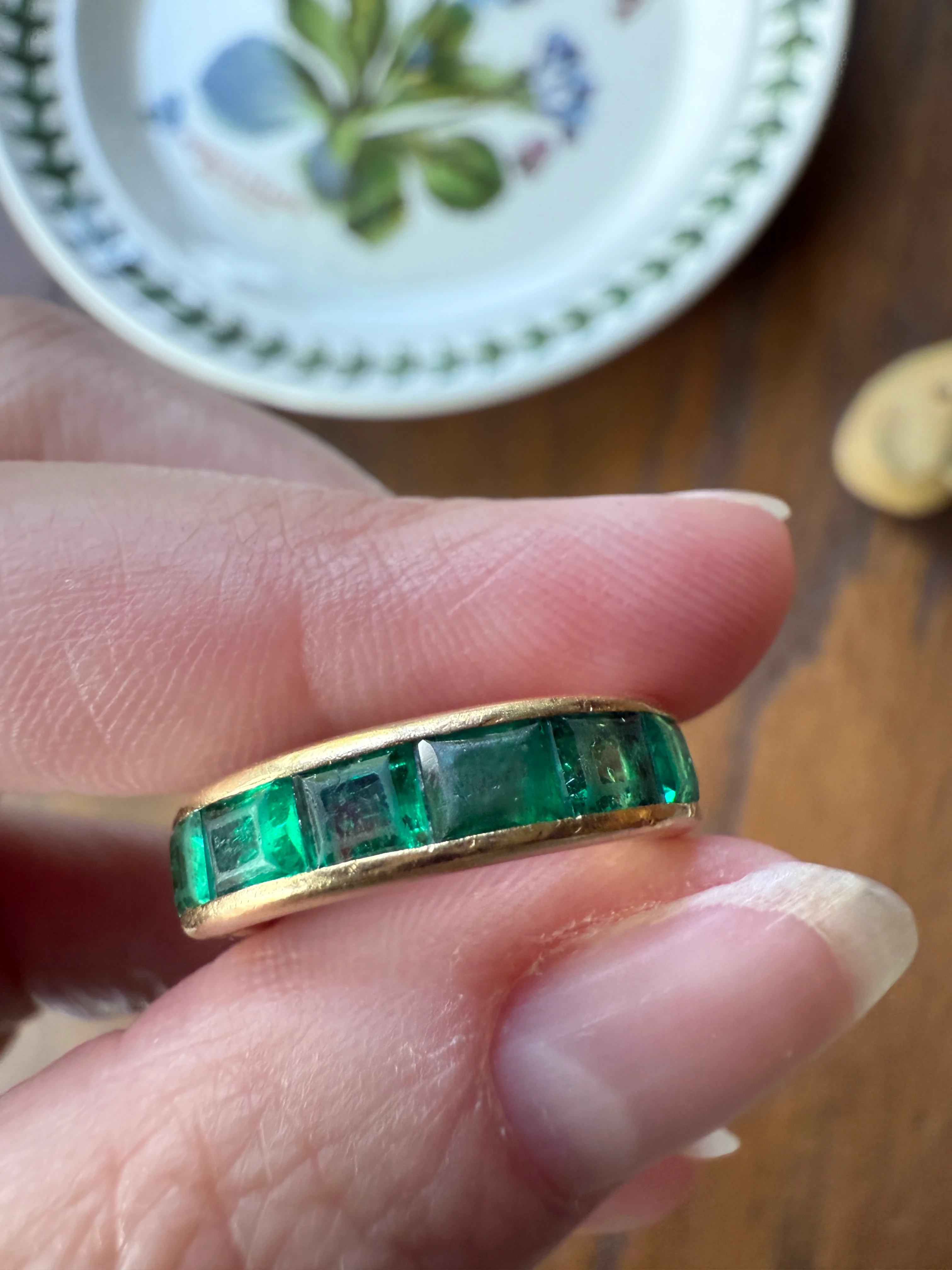 Vintage 5mm Channel Set 14 EMERALD Full ETERNITY Band Ring 18k Gold 2.25 Carat Skinny Line Stacker French Chunky Green - Image 18