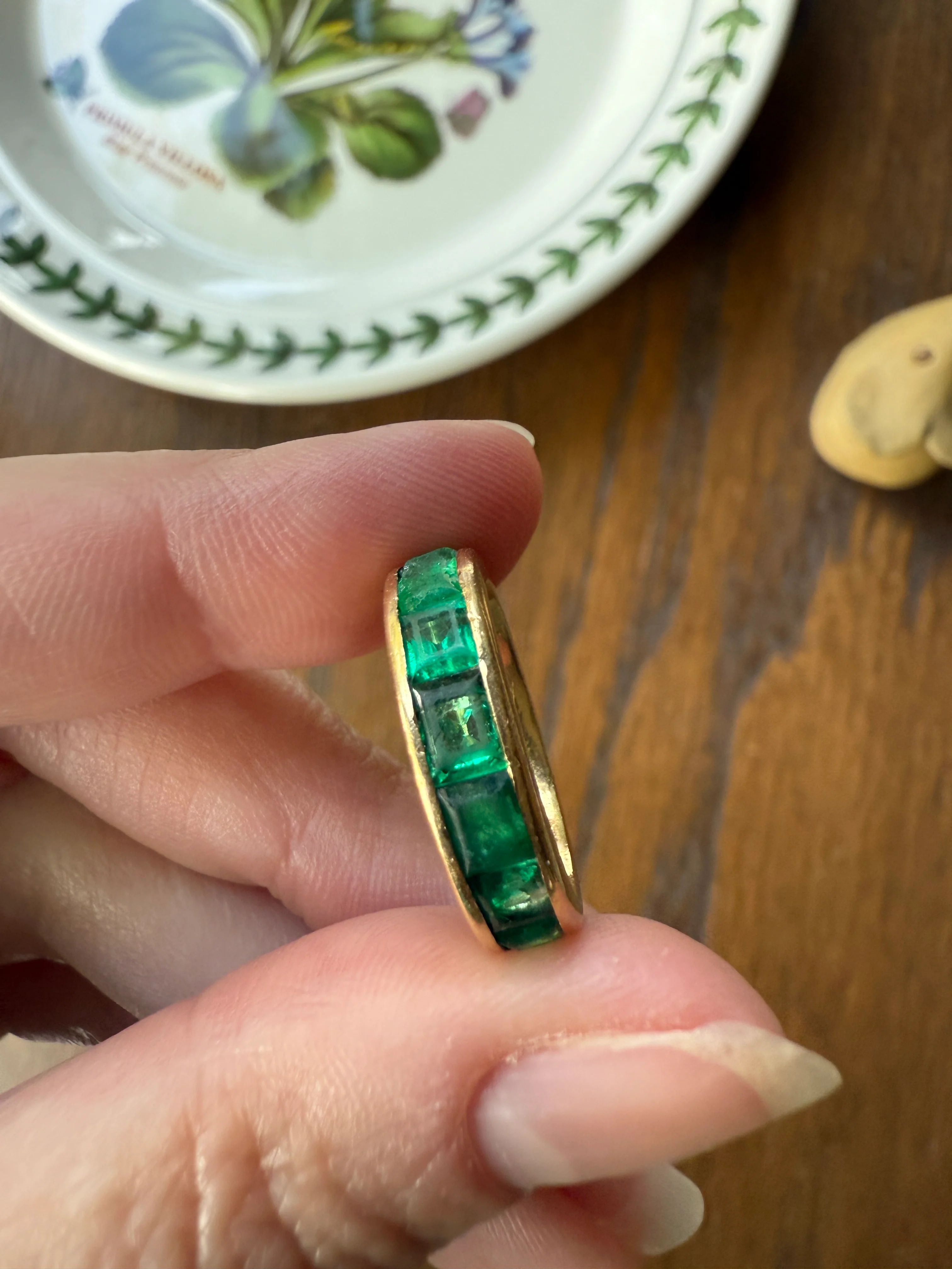 Vintage 5mm Channel Set 14 EMERALD Full ETERNITY Band Ring 18k Gold 2.25 Carat Skinny Line Stacker French Chunky Green - Image 20
