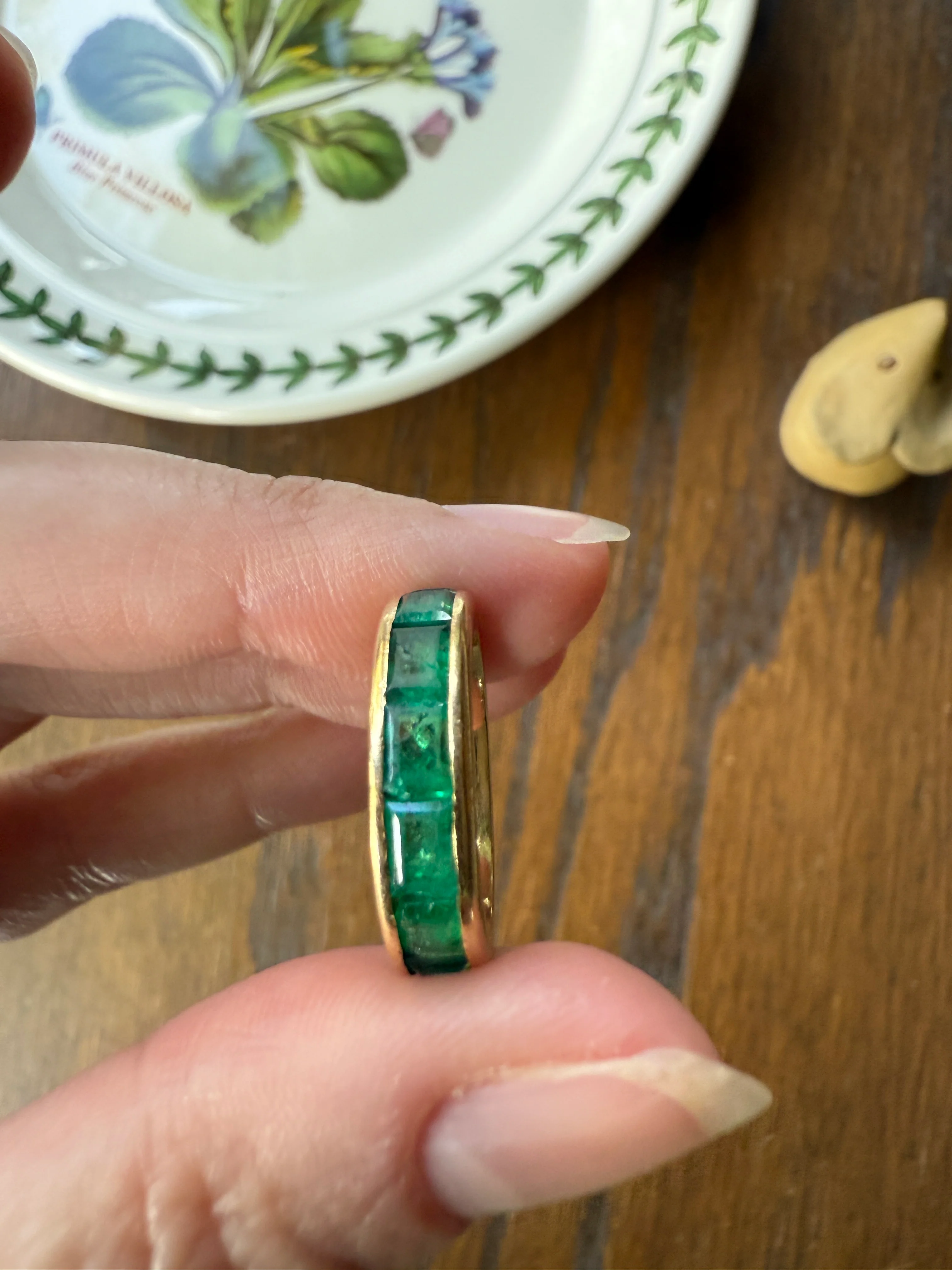 Vintage 5mm Channel Set 14 EMERALD Full ETERNITY Band Ring 18k Gold 2.25 Carat Skinny Line Stacker French Chunky Green - Image 21
