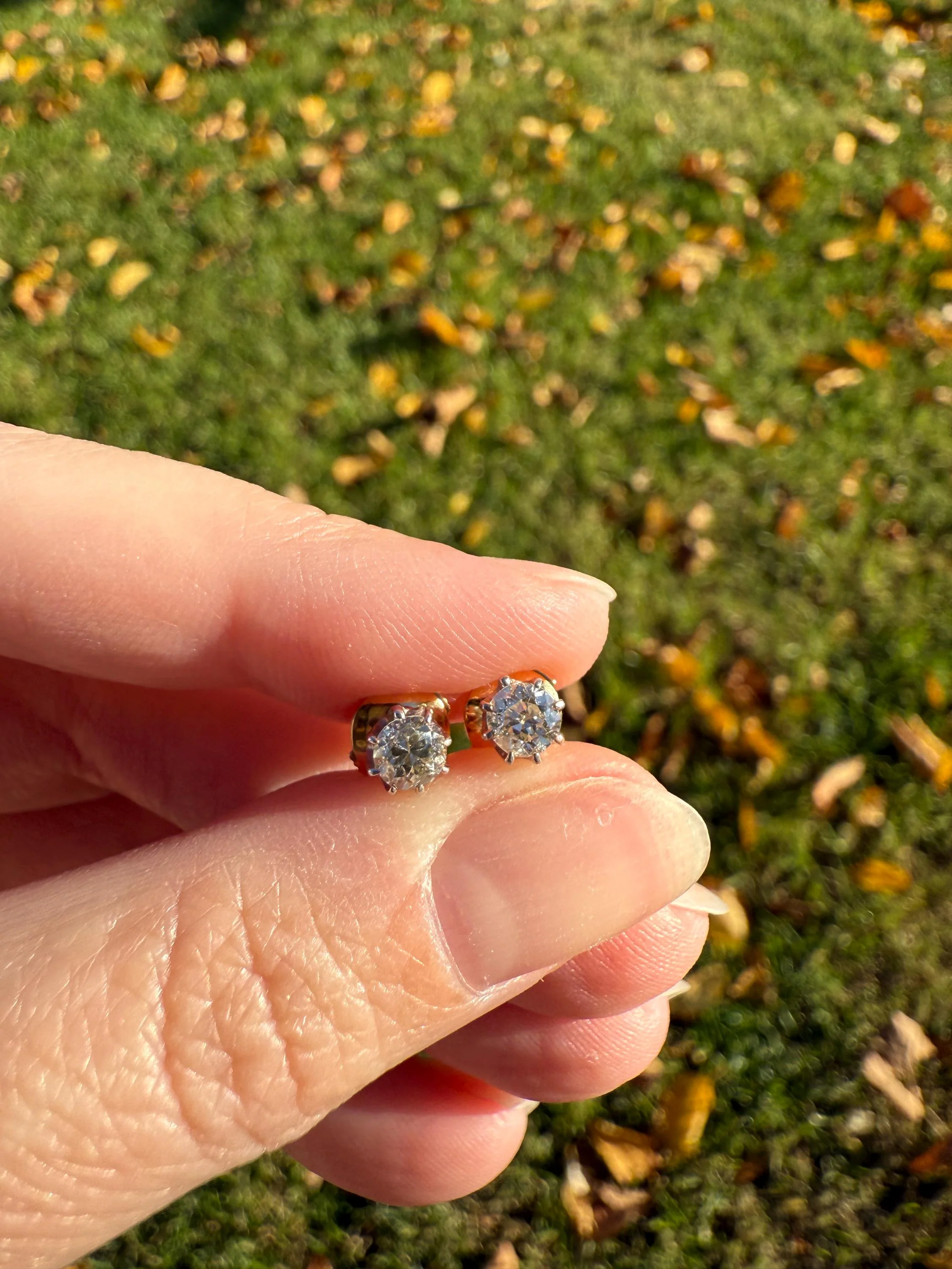 Vintage .7 Ctw Transitional Cut DIAMOND Buttercup Prong Stud Earrings French 18k Gold Platinum Romantic Gift Earstack Minimalist Alpa Back - Image 12