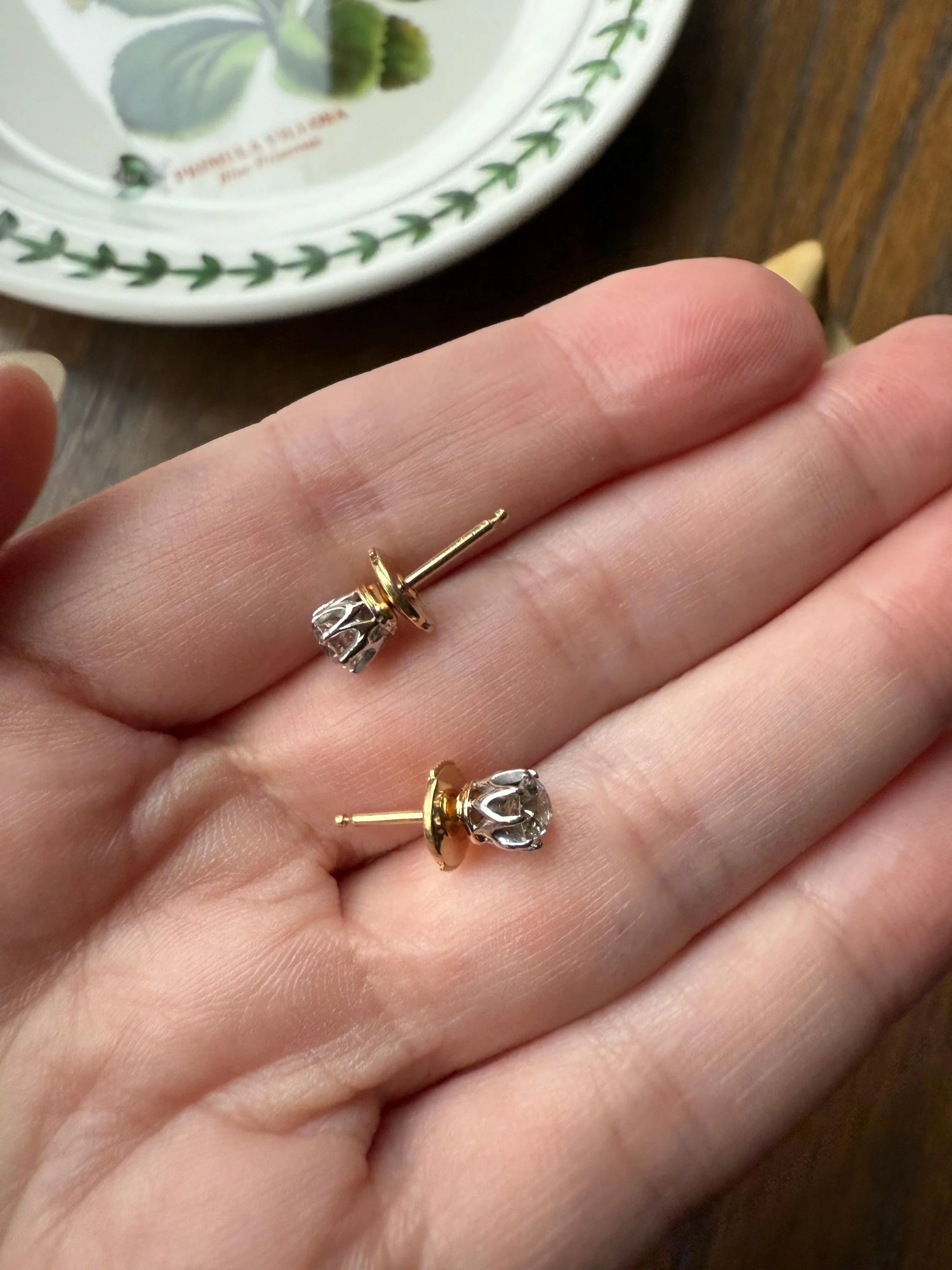 Vintage .7 Ctw Transitional Cut DIAMOND Buttercup Prong Stud Earrings French 18k Gold Platinum Romantic Gift Earstack Minimalist Alpa Back - Image 5