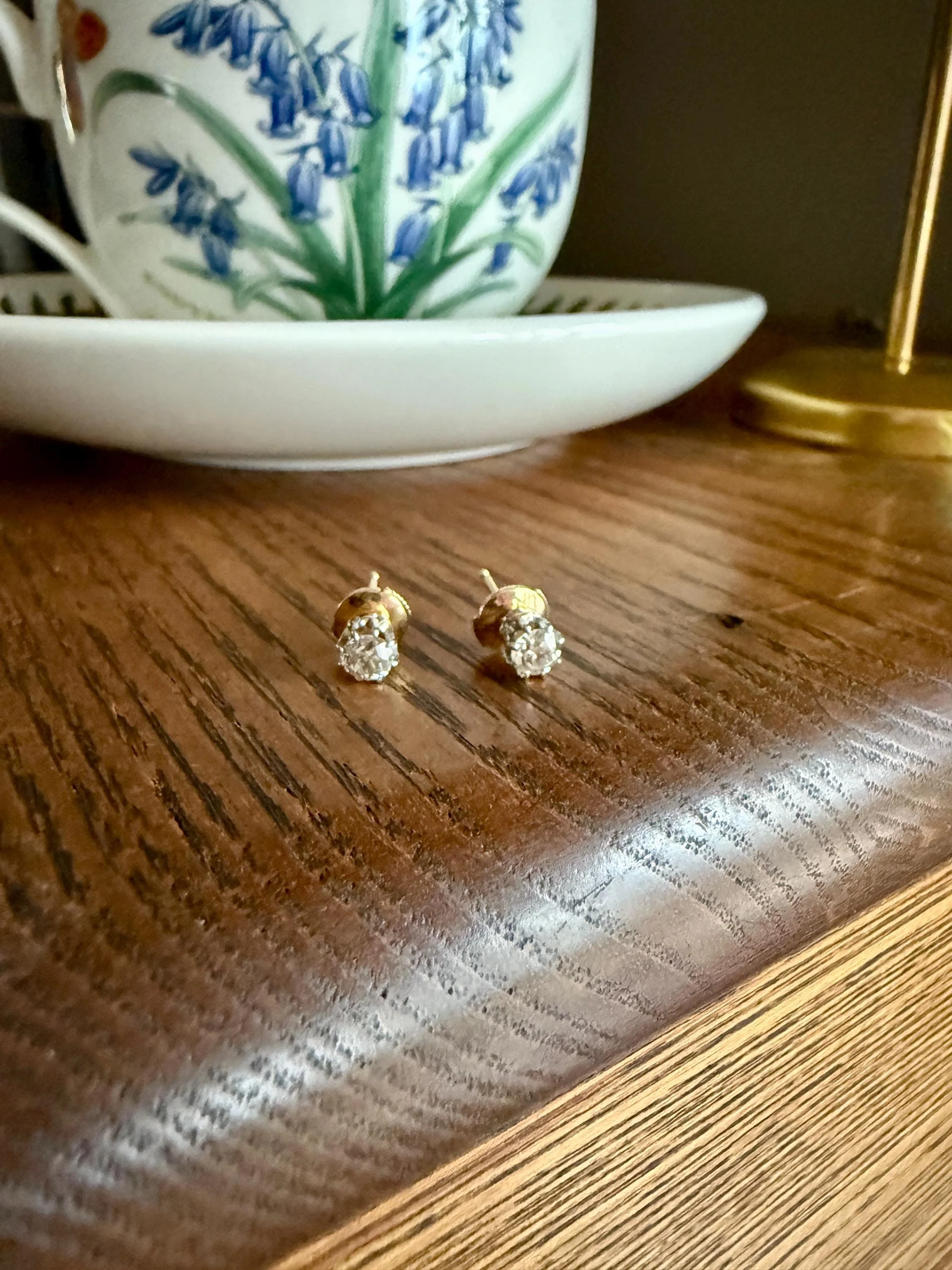 Vintage .7 Ctw Transitional Cut DIAMOND Buttercup Prong Stud Earrings French 18k Gold Platinum Romantic Gift Earstack Minimalist Alpa Back - Image 6