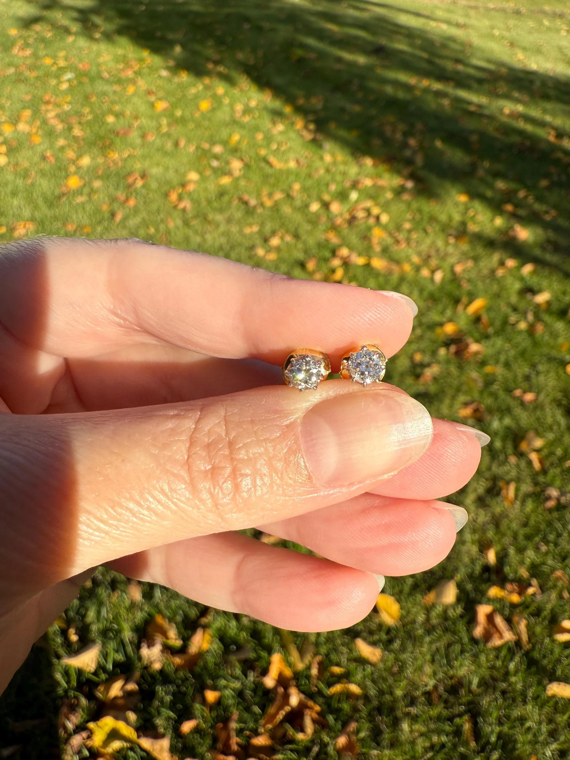 Vintage .7 Ctw Transitional Cut DIAMOND Buttercup Prong Stud Earrings French 18k Gold Platinum Romantic Gift Earstack Minimalist Alpa Back - Image 7