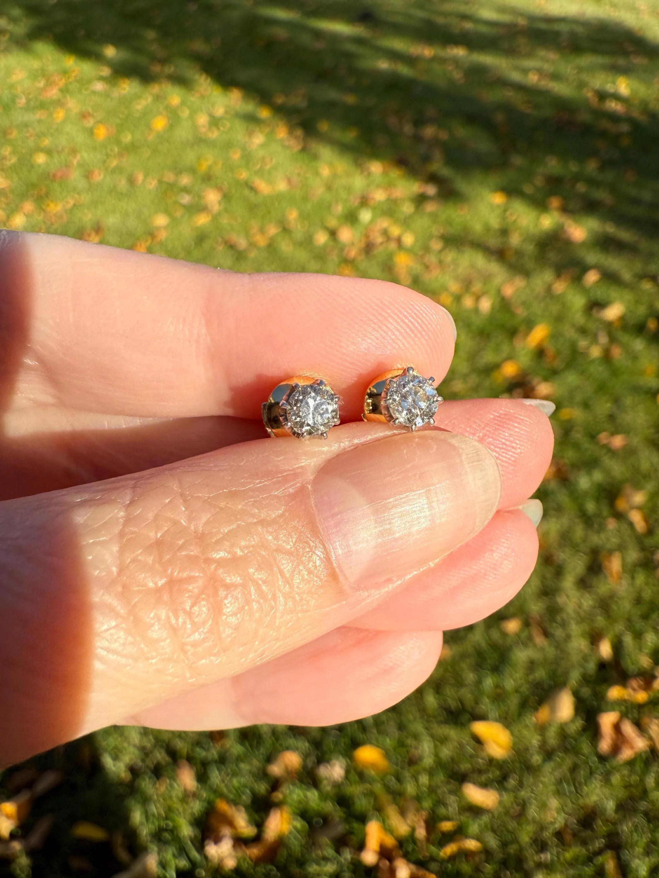 Vintage .7 Ctw Transitional Cut DIAMOND Buttercup Prong Stud Earrings French 18k Gold Platinum Romantic Gift Earstack Minimalist Alpa Back - Image 8