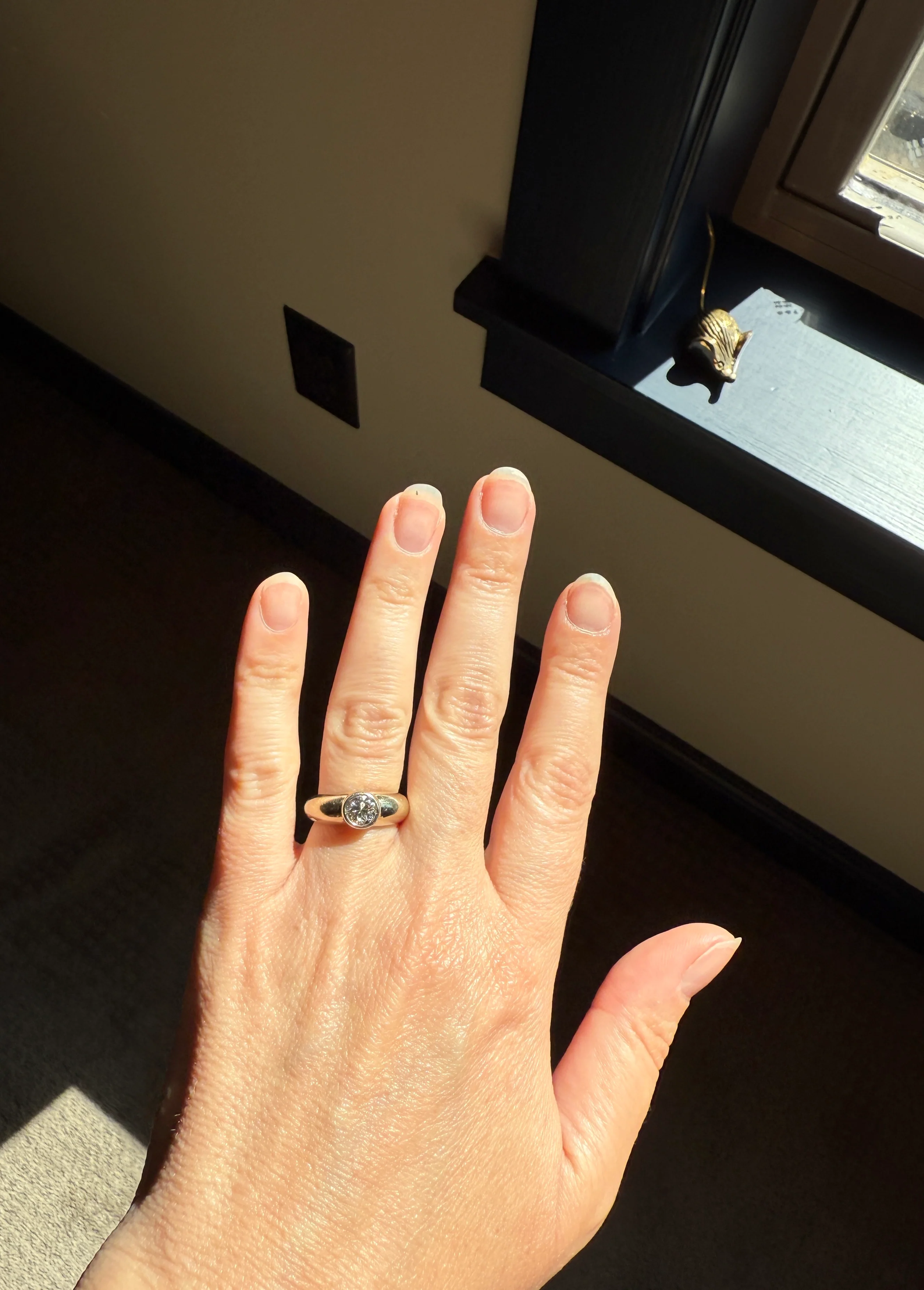 Vintage .73 Carat Transitional Cut DIAMOND Gypsy Bezel Set Ring Stacker Band Pale Yellow 18k Gold Solitaire - Image 12