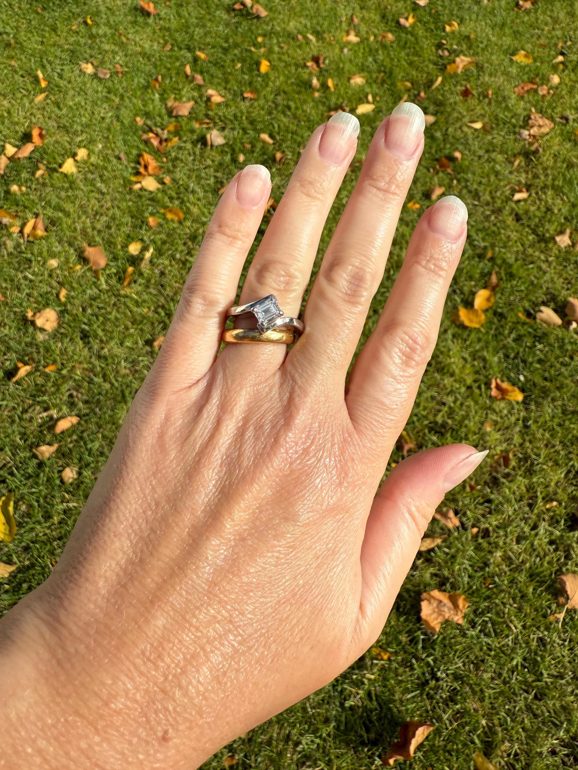 Vintage .75 Carat Emerald Cut DIAMOND Eye Clean & Bright White! Platinum Bypass Ring Retro Solitaire Stacker Engagement Ring Asymmetrical - Image 15