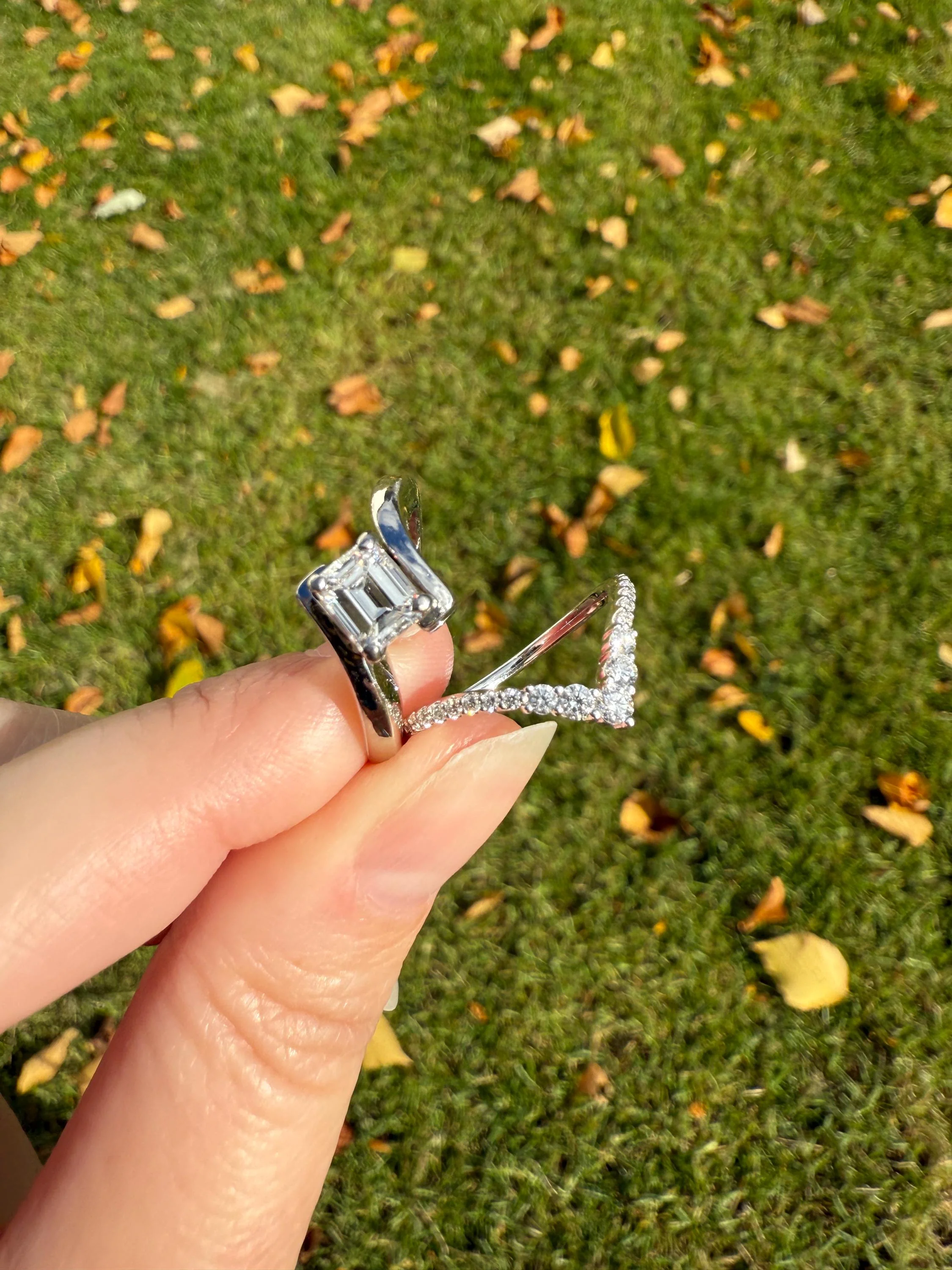 Vintage .75 Carat Emerald Cut DIAMOND Eye Clean & Bright White! Platinum Bypass Ring Retro Solitaire Stacker Engagement Ring Asymmetrical - Image 6