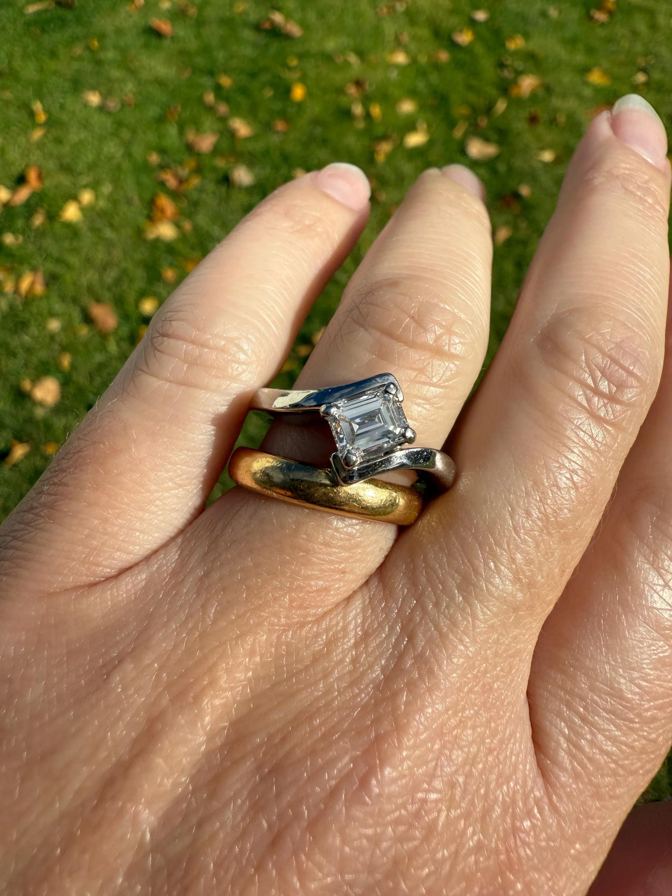 Vintage .75 Carat Emerald Cut DIAMOND Eye Clean & Bright White! Platinum Bypass Ring Retro Solitaire Stacker Engagement Ring Asymmetrical - Image 7