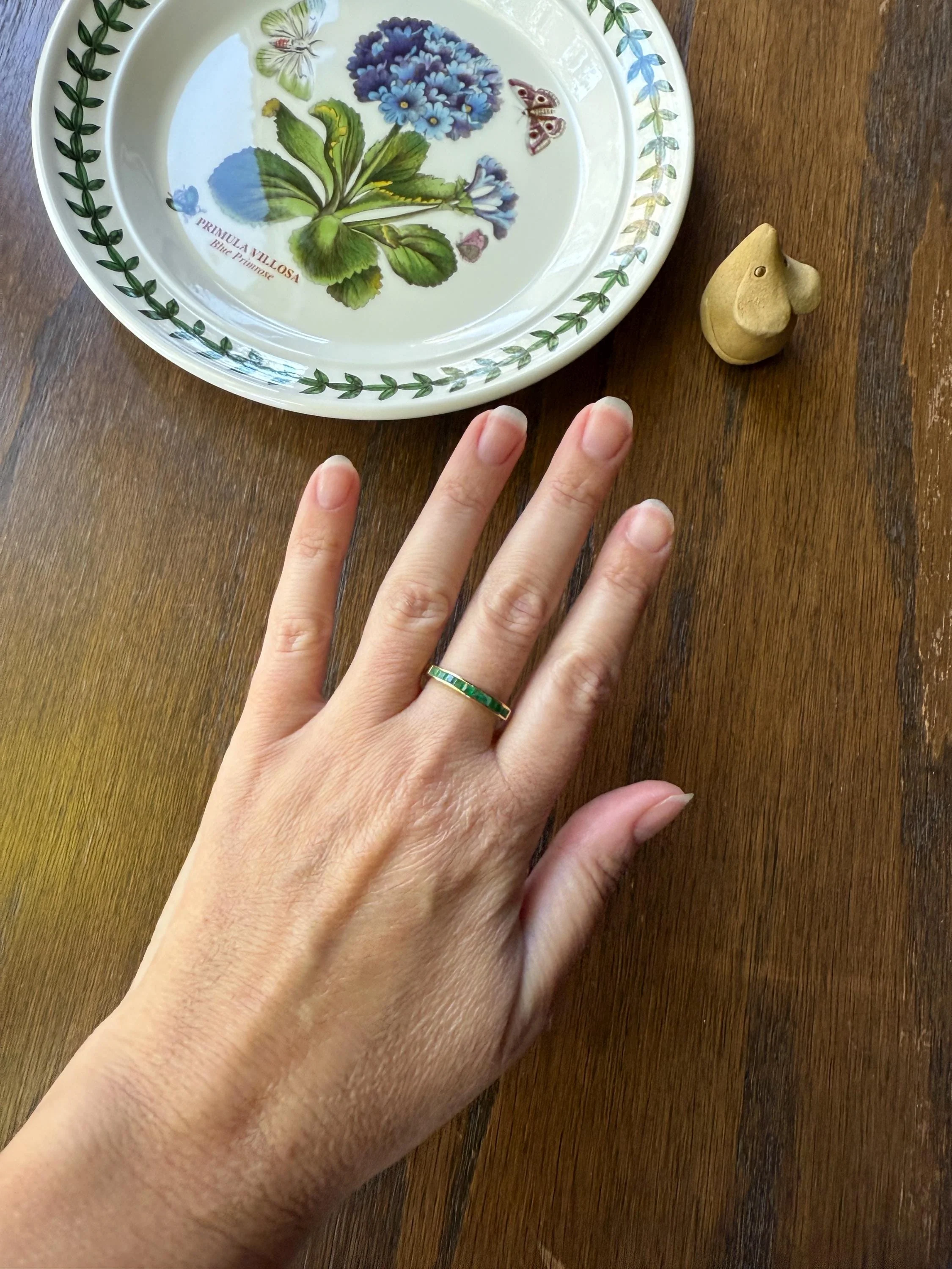 Vintage Channel Set Emerald Half Hoop Eternity Band Ring 18k Gold Skinny Line Stacker Green Pair Sapphire Avail - Image 5