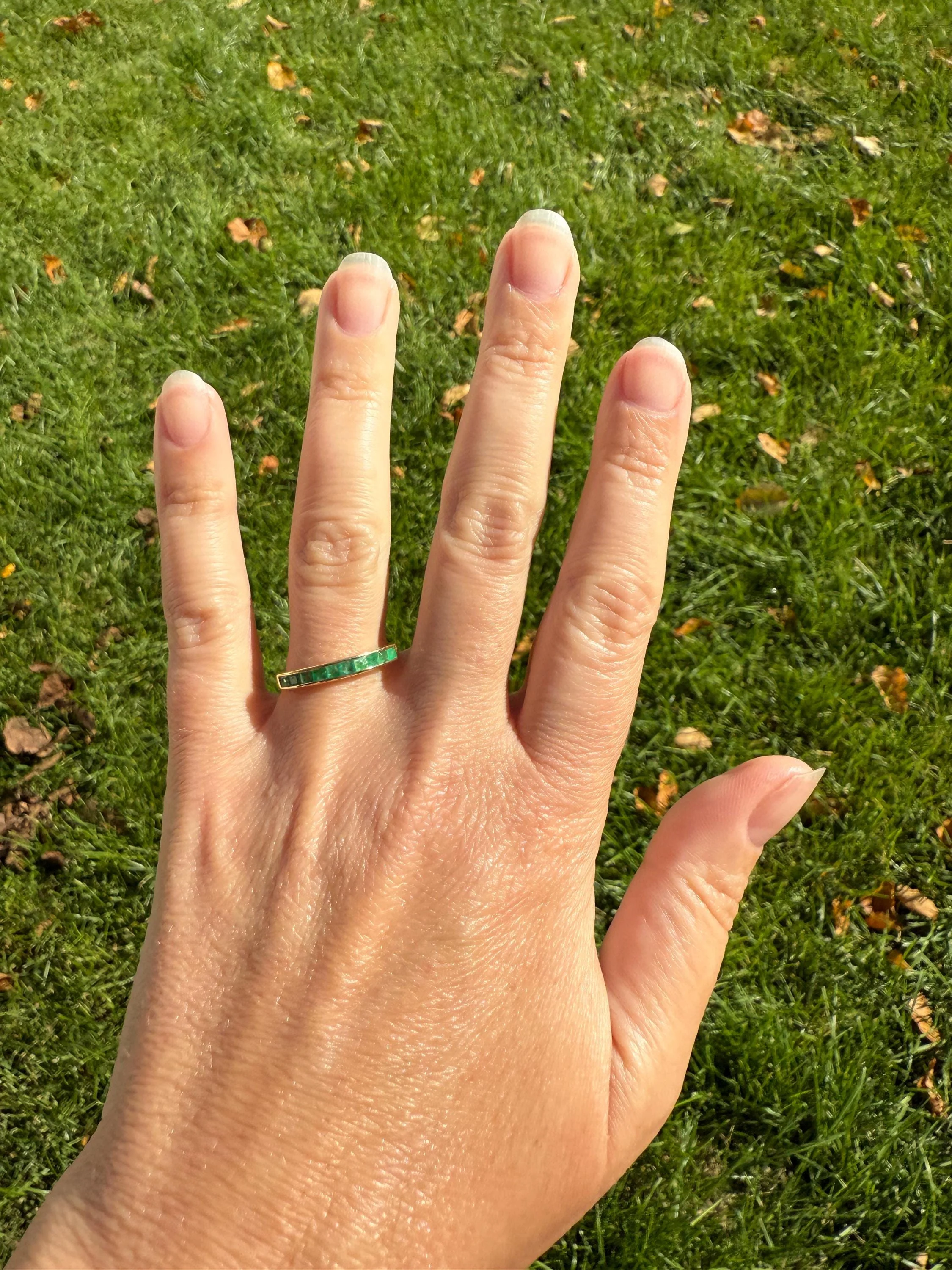 Vintage Channel Set Emerald Half Hoop Eternity Band Ring 18k Gold Skinny Line Stacker Green Pair Sapphire Avail - Image 6