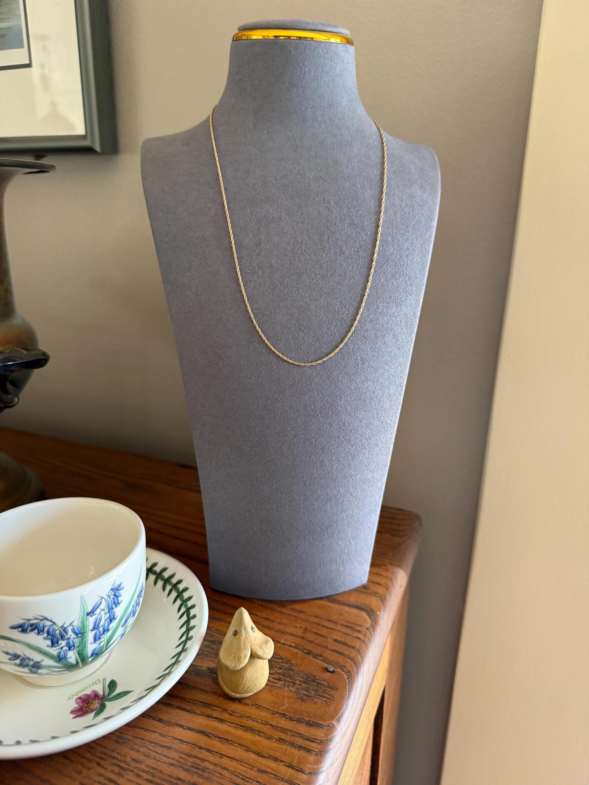 Vintage Dainty Braided Chain 14k Gold Solid Necklace Solid 19.75 Inches Minimalist Layering Pendant Holder Shimmer Neckmess Gift - Image 2