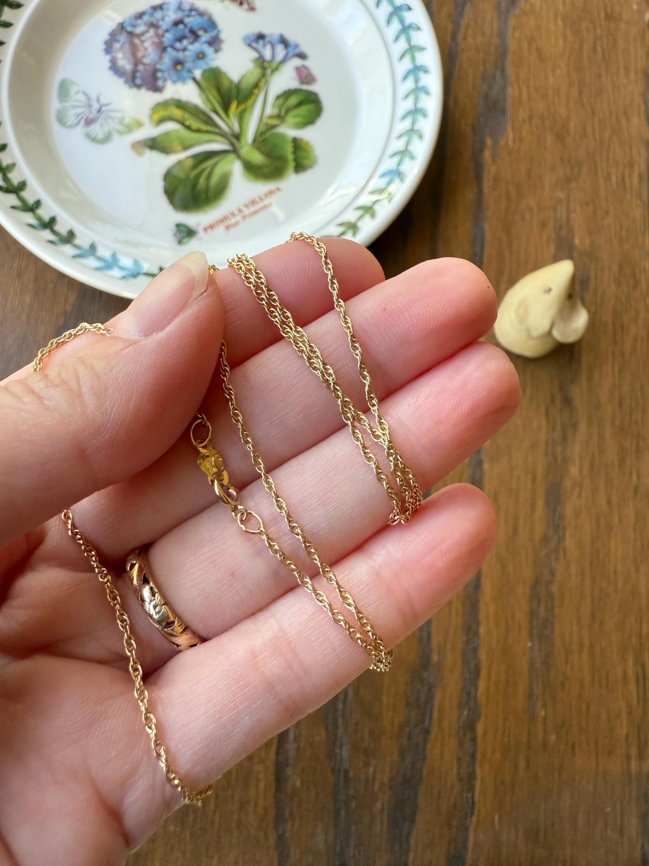 Vintage Dainty Braided Chain 14k Gold Solid Necklace Solid 19.75 Inches Minimalist Layering Pendant Holder Shimmer Neckmess Gift - Image 3