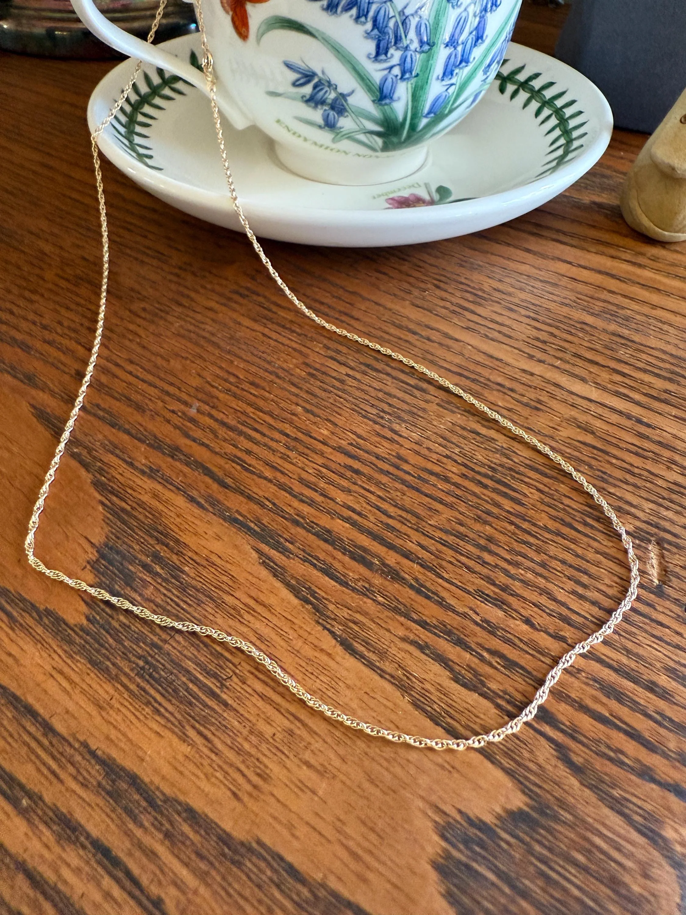 Vintage Dainty Braided Chain 14k Gold Solid Necklace Solid 19.75 Inches Minimalist Layering Pendant Holder Shimmer Neckmess Gift - Image 9