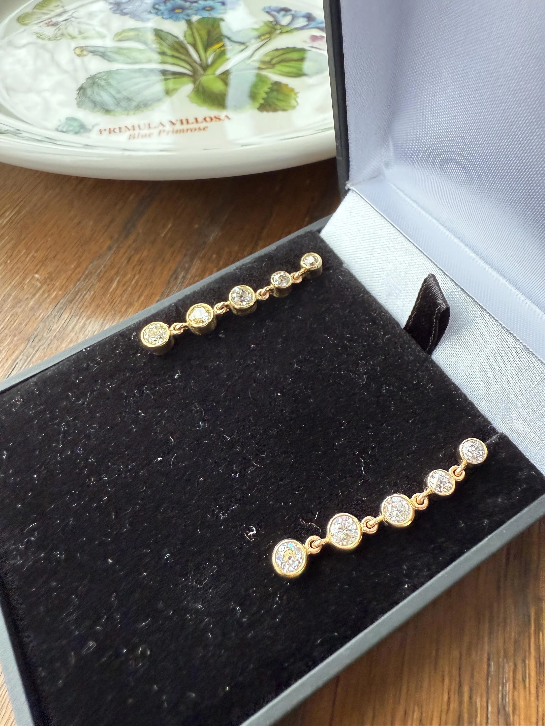 Vintage Dangle Earrings Ten Antique 2.2 Carats Old Mine Cut DIAMOND 18k Gold Linear Five Stone Bezel Set Long Sparklers - Image 10
