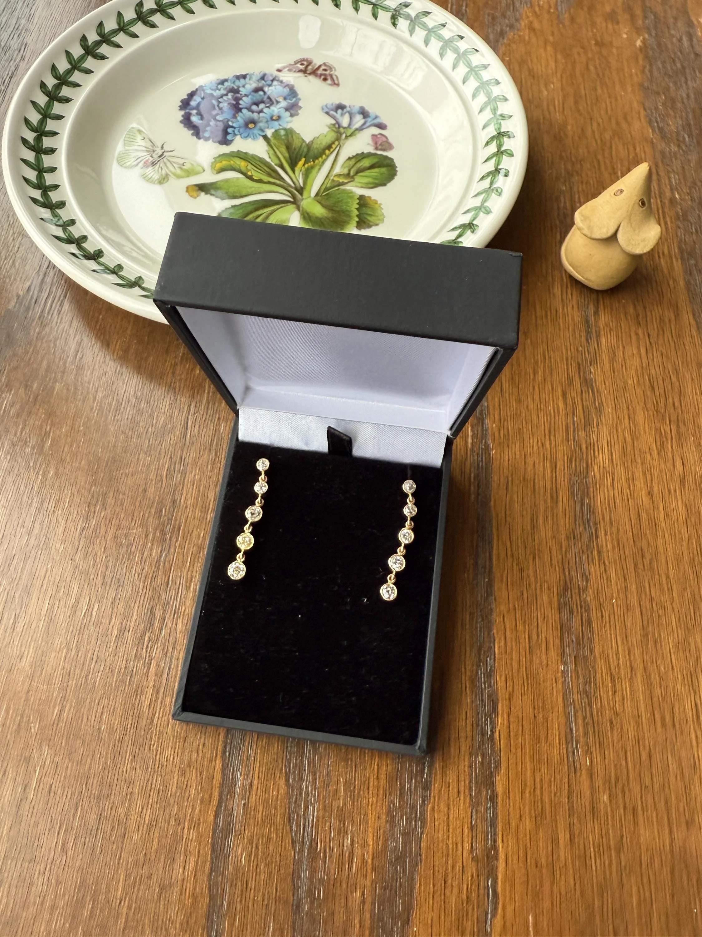 Vintage Dangle Earrings Ten Antique 2.2 Carats Old Mine Cut DIAMOND 18k Gold Linear Five Stone Bezel Set Long Sparklers - Image 11