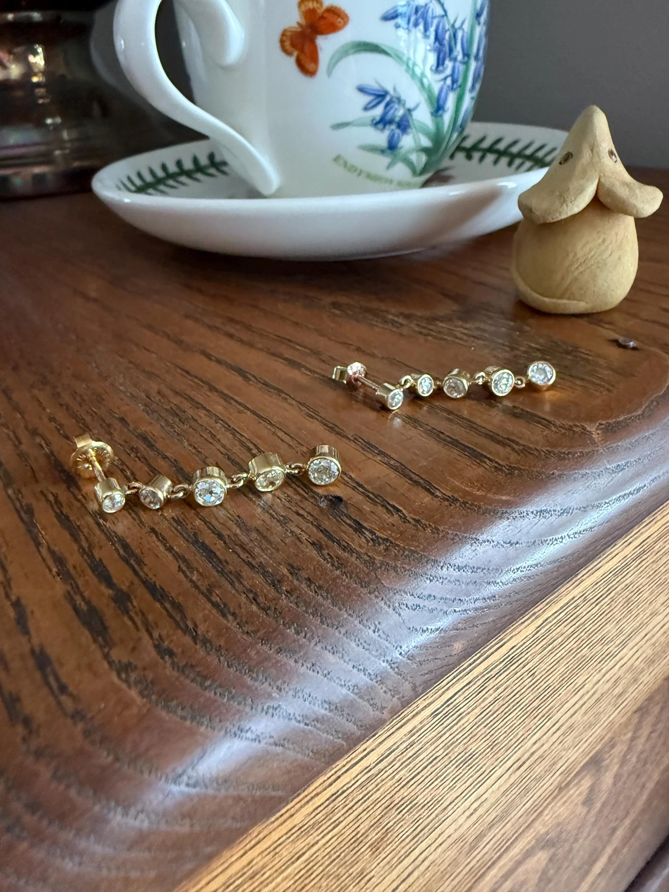 Vintage Dangle Earrings Ten Antique 2.2 Carats Old Mine Cut DIAMOND 18k Gold Linear Five Stone Bezel Set Long Sparklers - Image 15