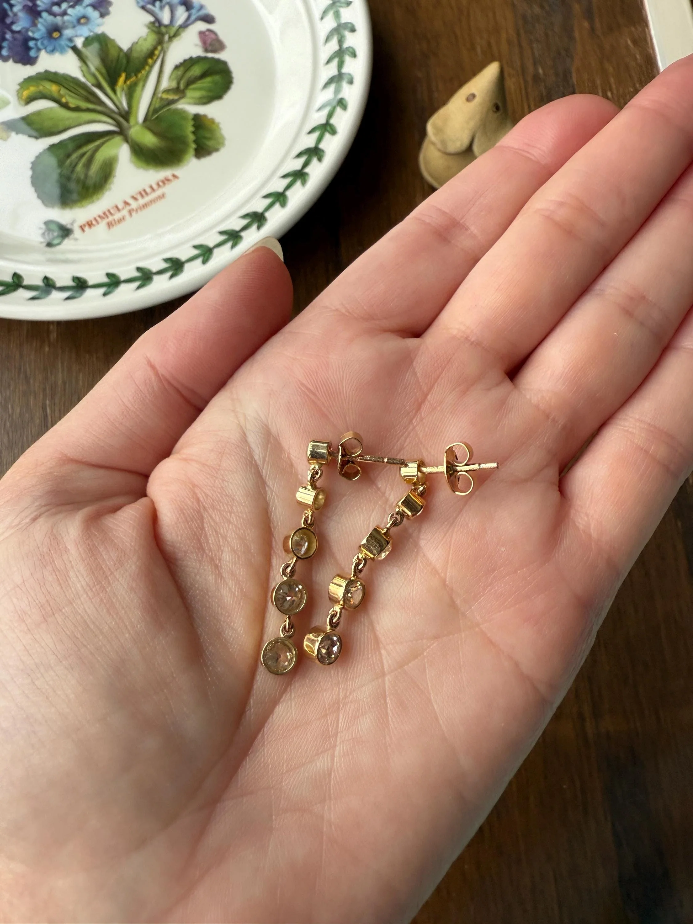 Vintage Dangle Earrings Ten Antique 2.2 Carats Old Mine Cut DIAMOND 18k Gold Linear Five Stone Bezel Set Long Sparklers - Image 16