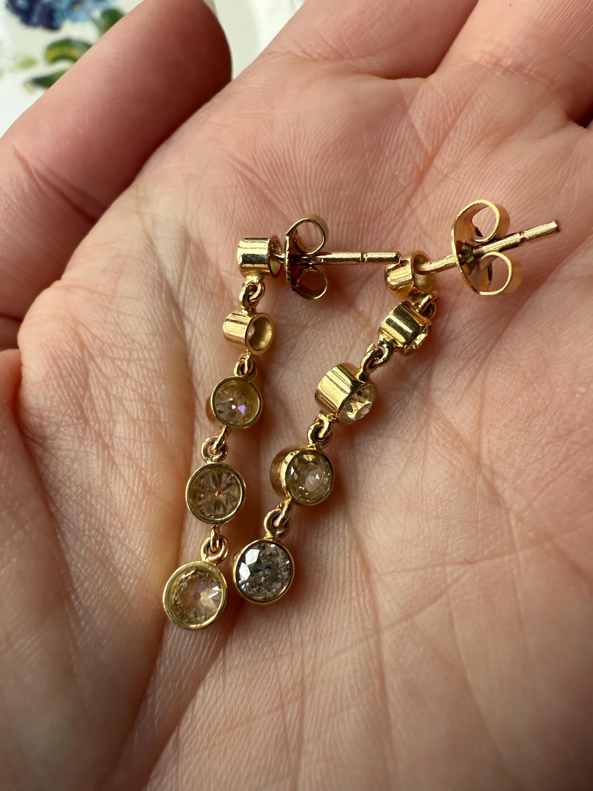 Vintage Dangle Earrings Ten Antique 2.2 Carats Old Mine Cut DIAMOND 18k Gold Linear Five Stone Bezel Set Long Sparklers - Image 17