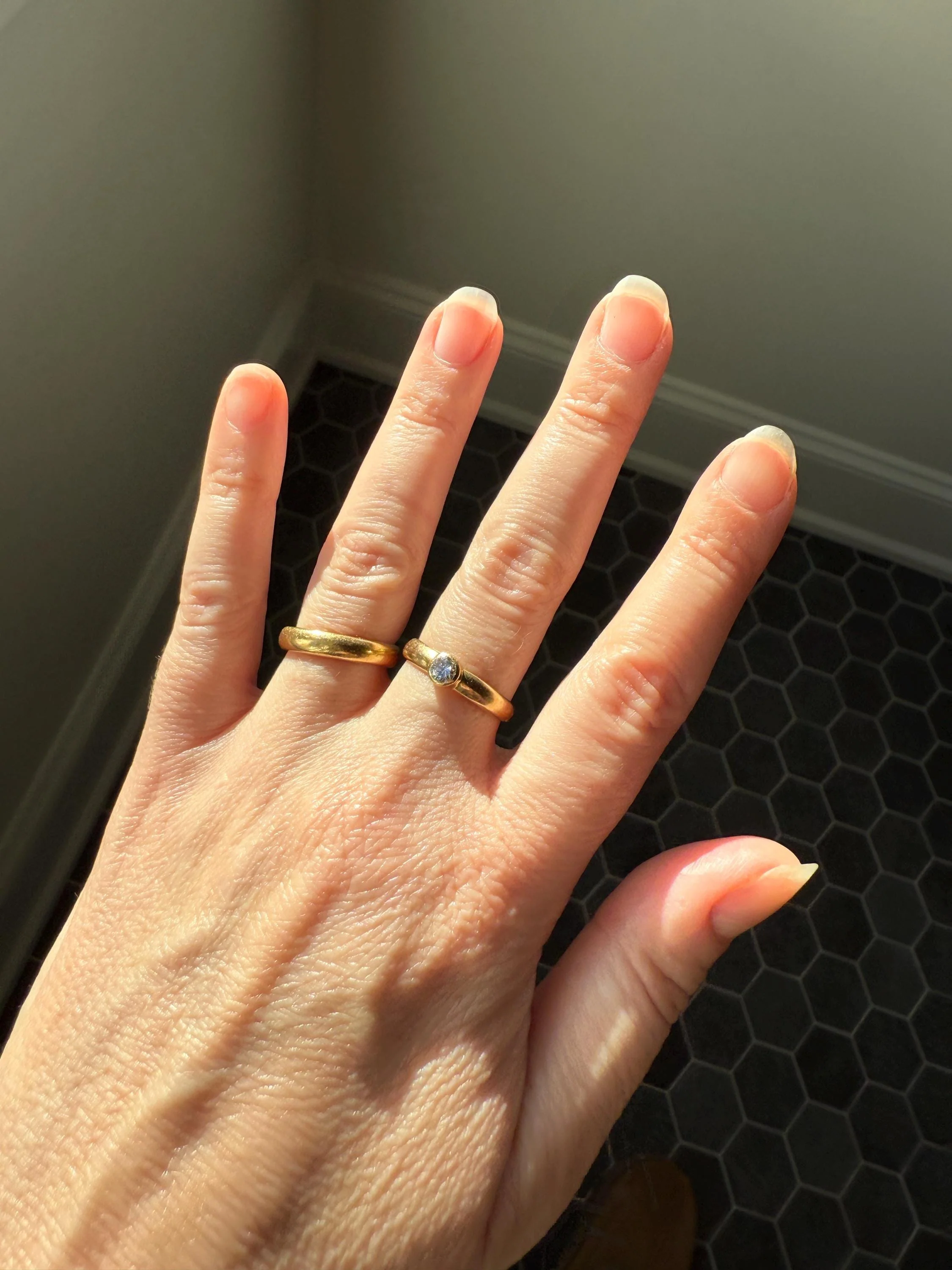Vintage DIAMOND Bezel Set Ring Stacker Band 18k Gold Solid French Geometric Engagement Gift Unisex - Image 10