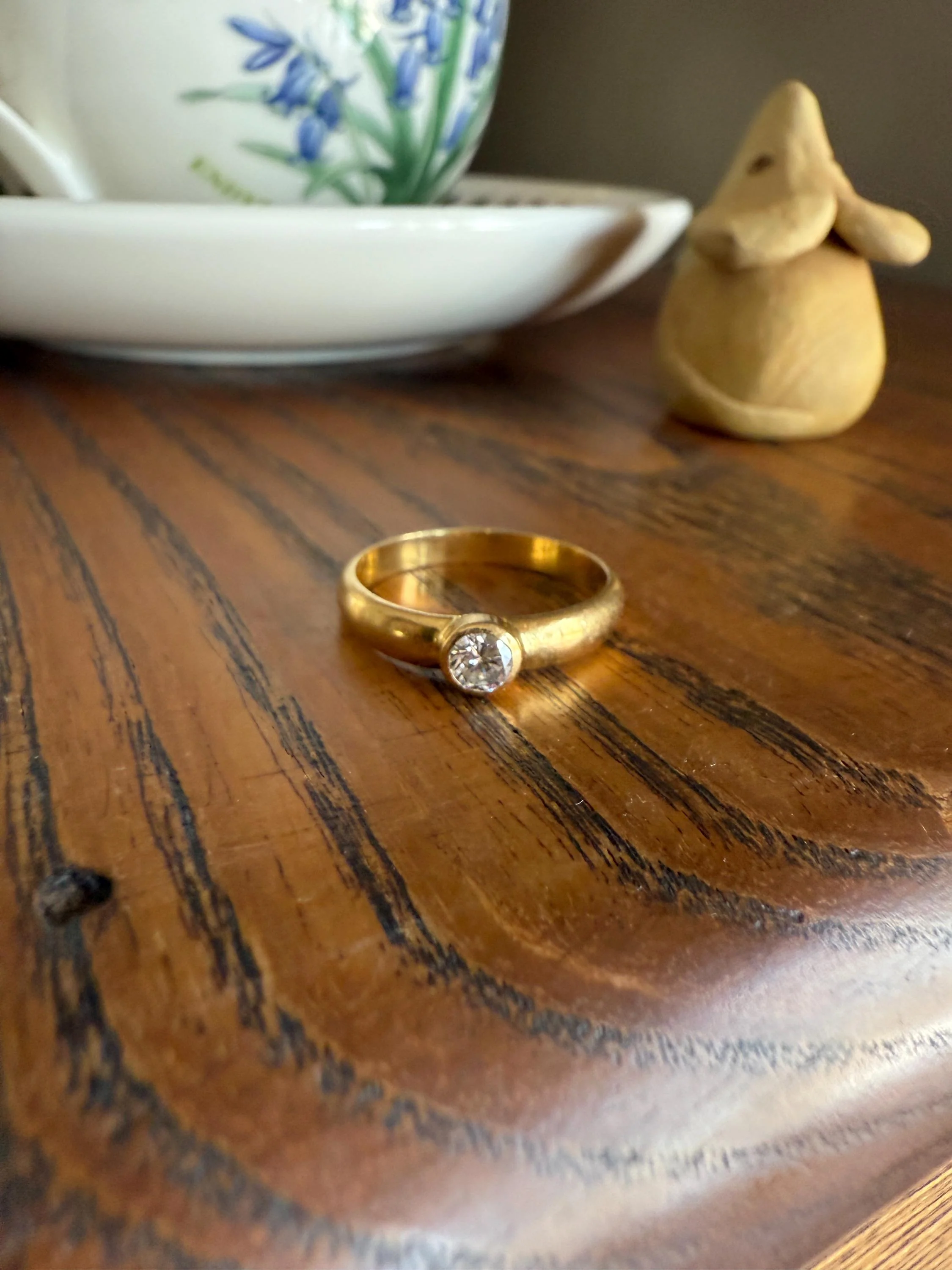 Vintage DIAMOND Bezel Set Ring Stacker Band 18k Gold Solid French Geometric Engagement Gift Unisex - Image 11