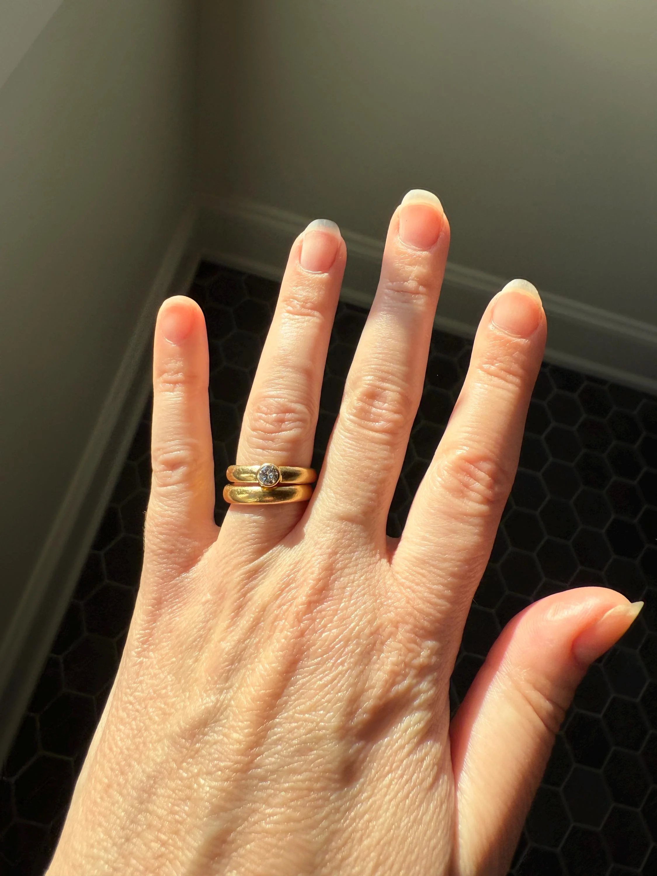 Vintage DIAMOND Bezel Set Ring Stacker Band 18k Gold Solid French Geometric Engagement Gift Unisex - Image 12
