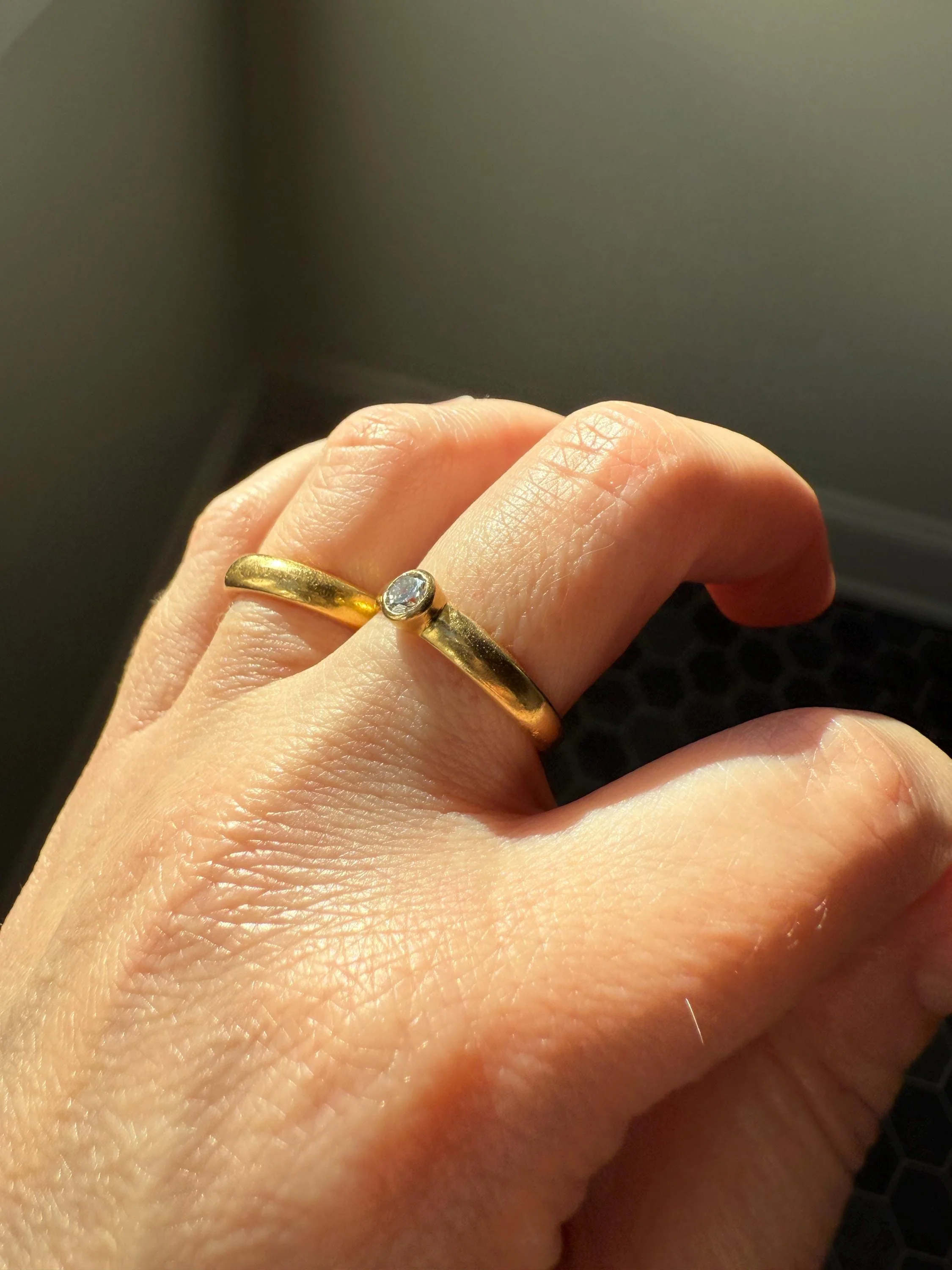 Vintage DIAMOND Bezel Set Ring Stacker Band 18k Gold Solid French Geometric Engagement Gift Unisex - Image 13