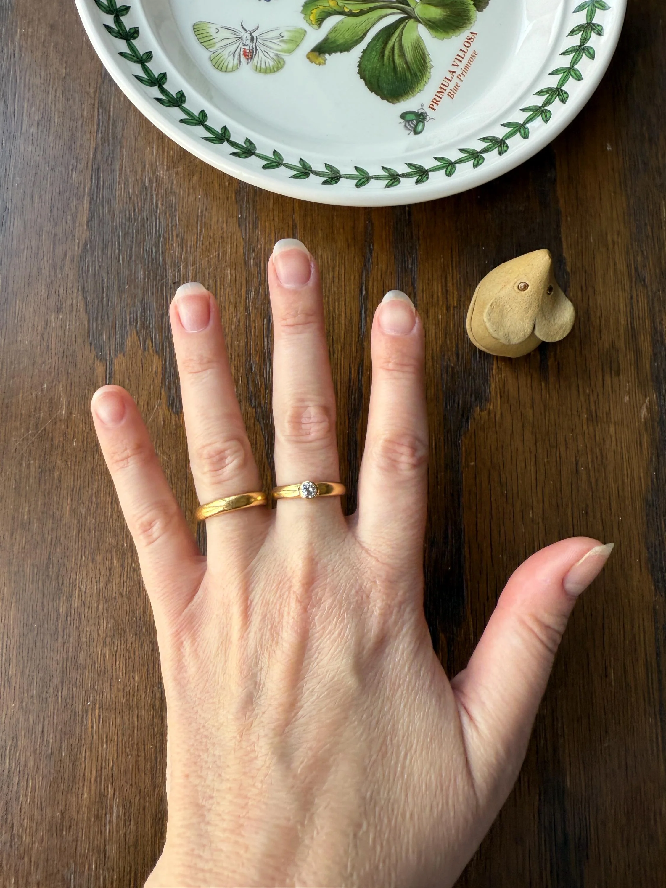 Vintage DIAMOND Bezel Set Ring Stacker Band 18k Gold Solid French Geometric Engagement Gift Unisex - Image 15