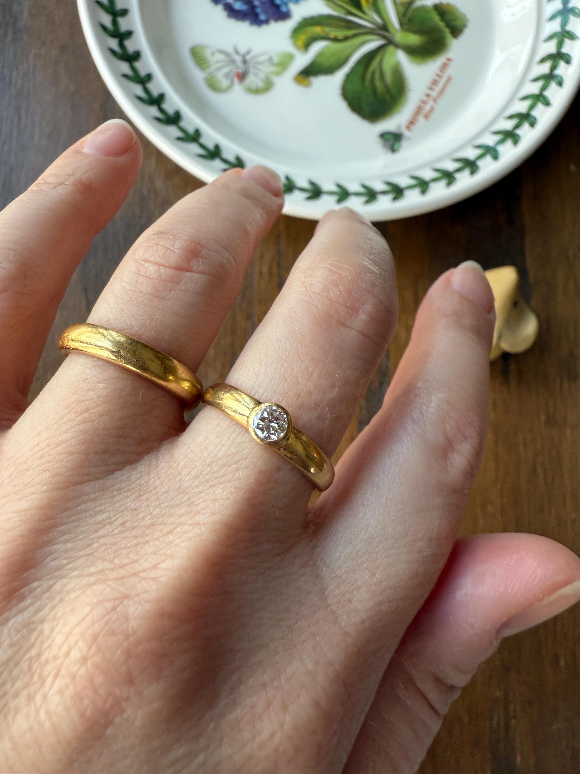 Vintage DIAMOND Bezel Set Ring Stacker Band 18k Gold Solid French Geometric Engagement Gift Unisex - Image 16